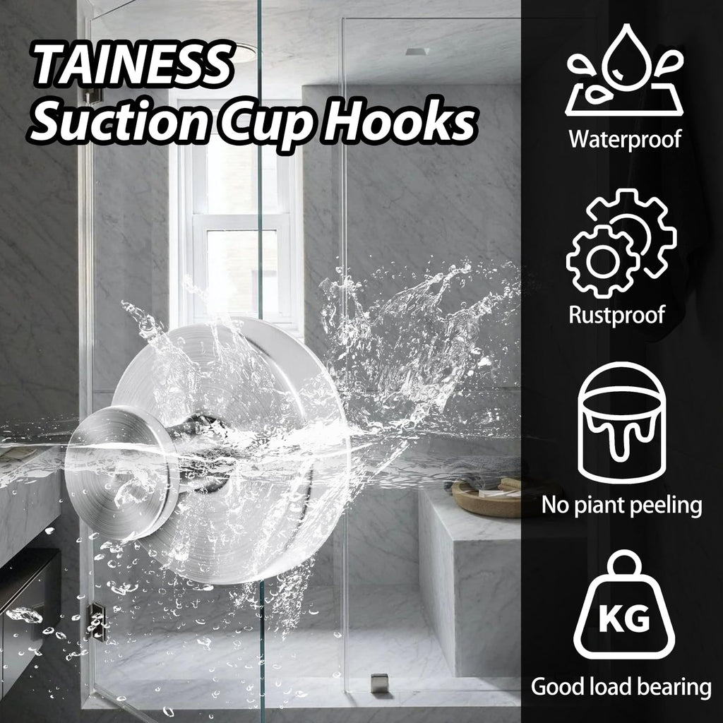 4 Pack Suction Cup Hooks for Bathroom Stainless Steel Shower Suction Hooks for Towels Utility Wall Hooks for Kitchen, Glass, Wreath, Window, Heavy Duty Waterproof Rustproof Self Adhesive (Silver)