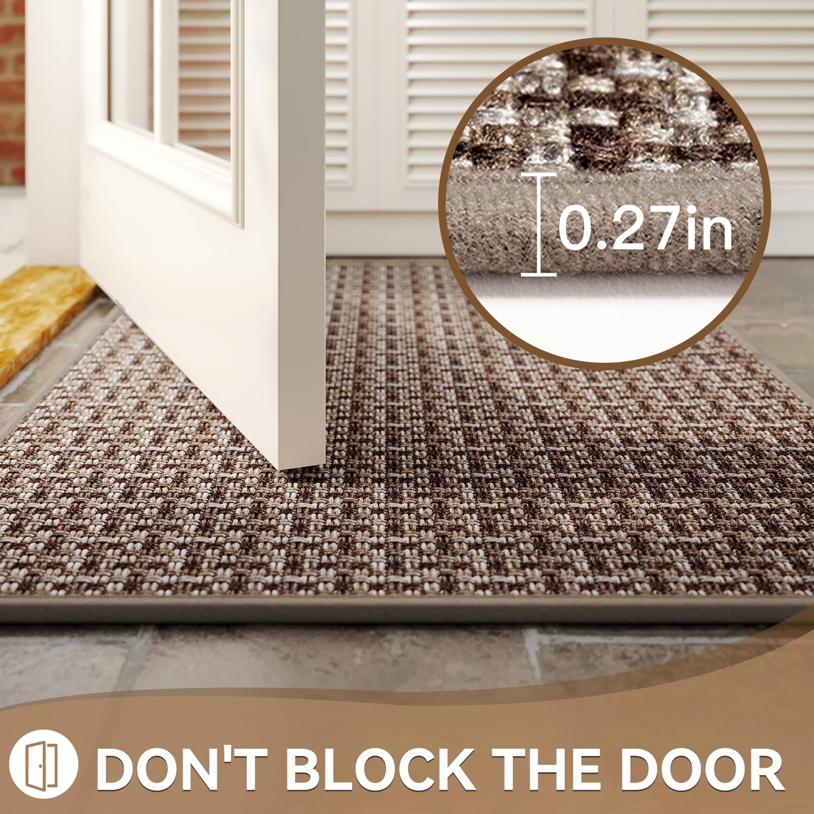 Door Mat 17"x30", Door Mat Indoor Entrance Dirt Resistant and Absorbent, Non-Slip Rubber Backing Front Door Mats, Easy Clean Low-Profile Doormat for Entryway, Front Door, Inside Entrance, Brown