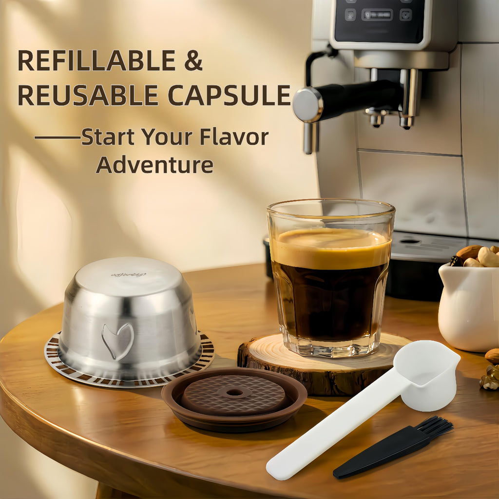 Reusable Coffee Pods for Nespresso Vertuo Machine (Compatible with Vertuo Next/Pop), 230ml Stainless Steel Refillable Coffee Capsule Set - Nespresso Accessories for Home & Office