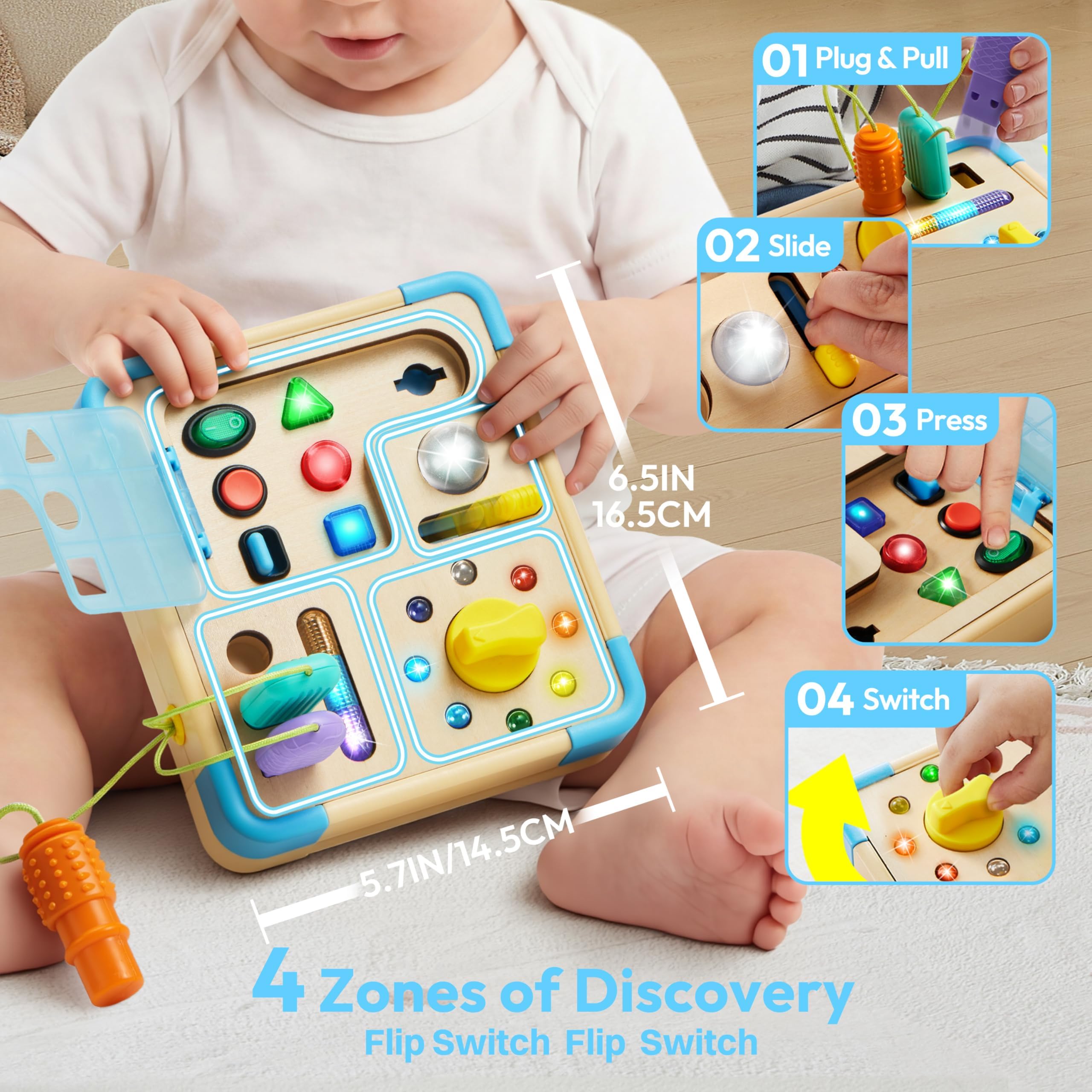 Electronic Busy Board – Montessori-Inspired Pretend Toy with 15 LED Lights & 9 Sound Effects, 5 Interactive Switches & Plugs, Sensory Fun, Early Development, Baby Toys Age 18M+ Old