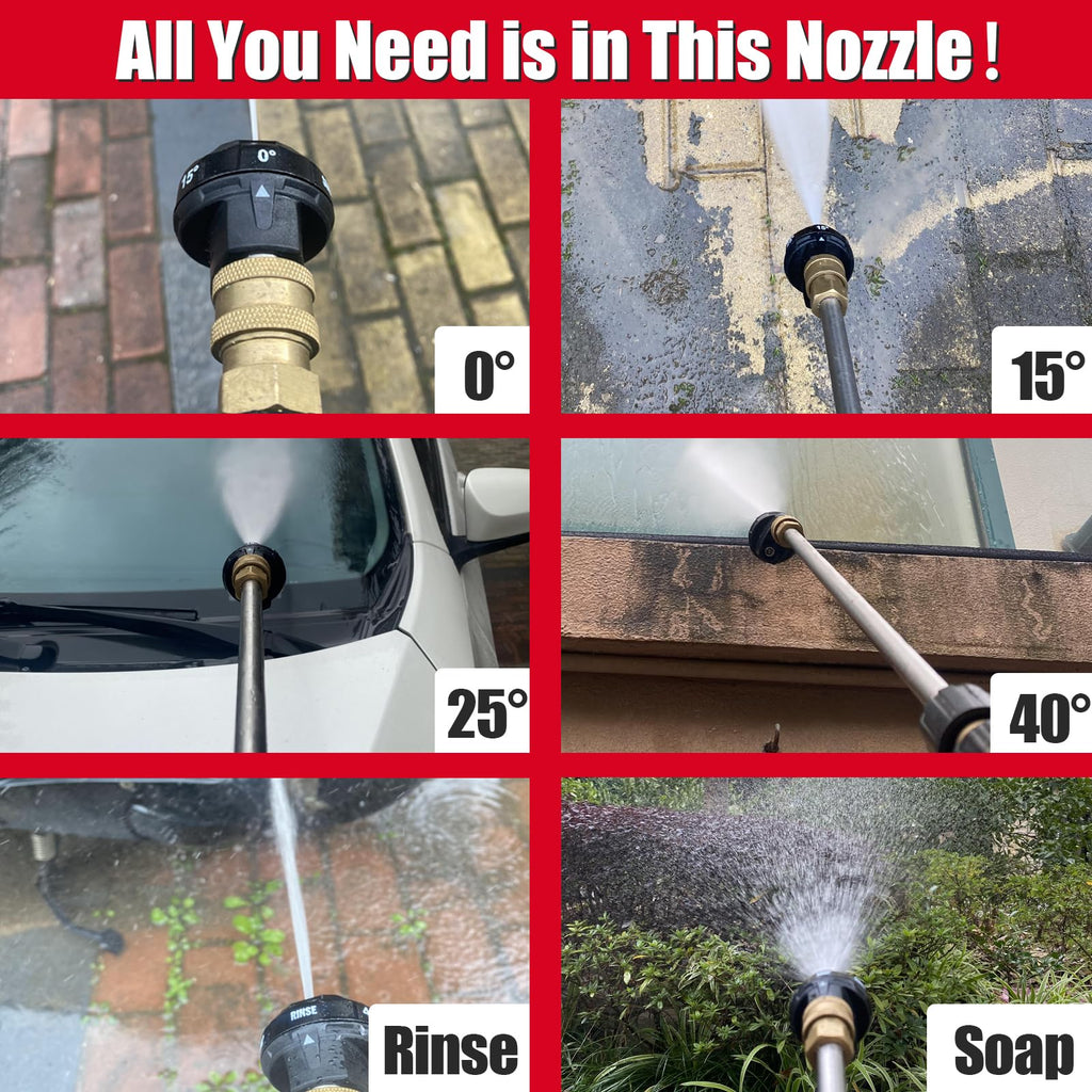 Meteor Blast Pressure Washer Nozzle, 6-in-1 Quick Change Over and Adjustable, Power Washer Tips Replacement with 1/4 inch Quick Connector, MAX 4500PSI for Pressure Washer