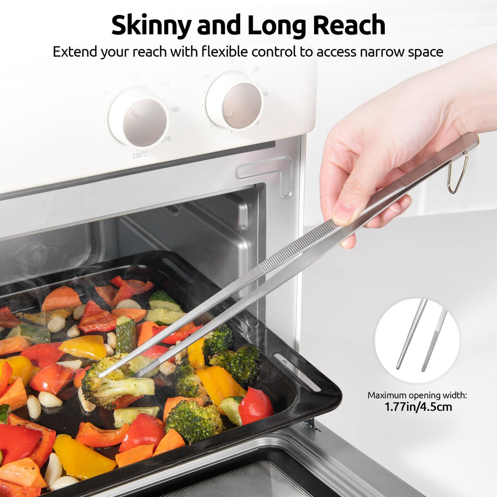 U-Taste 12" Kitchen Tweezer Tongs Set: 18/8 Stainless Steel Food-Grade Metal Cooking Tong, Flexible Pinching, Seamless-Welding, Non-Slip for Serving, Grilling, Frying, Feeding (Round & Pointed Tip)