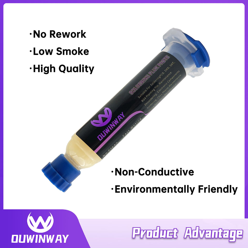 Ouwinway 4-Pack no Clean Soldering Flux Paste,Solder Flux for Electrical Soldering,for Copper Pipe Brazing, Tin Soldering,10cc/Bottle with 2-Pack Solder Wick
