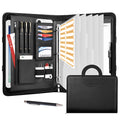 Leathario Portfolio, Vegan Leather A4 Padfolio with Handle, 3-Ring Zipper Binder, Includes 5 5-Tap Binder Dividers, Multi-Pocket Business Folder for Tablets, Files and Notepads, Office Supplies