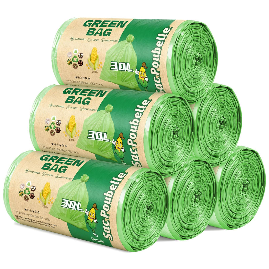 Biodegradable Garbage Bags 30L, 120 Counts Green Waste Bin Kitchen Bags, 8 Gallon Medium Unscented Trash Bags, Strong Bin Liners for Kitchen Home Use