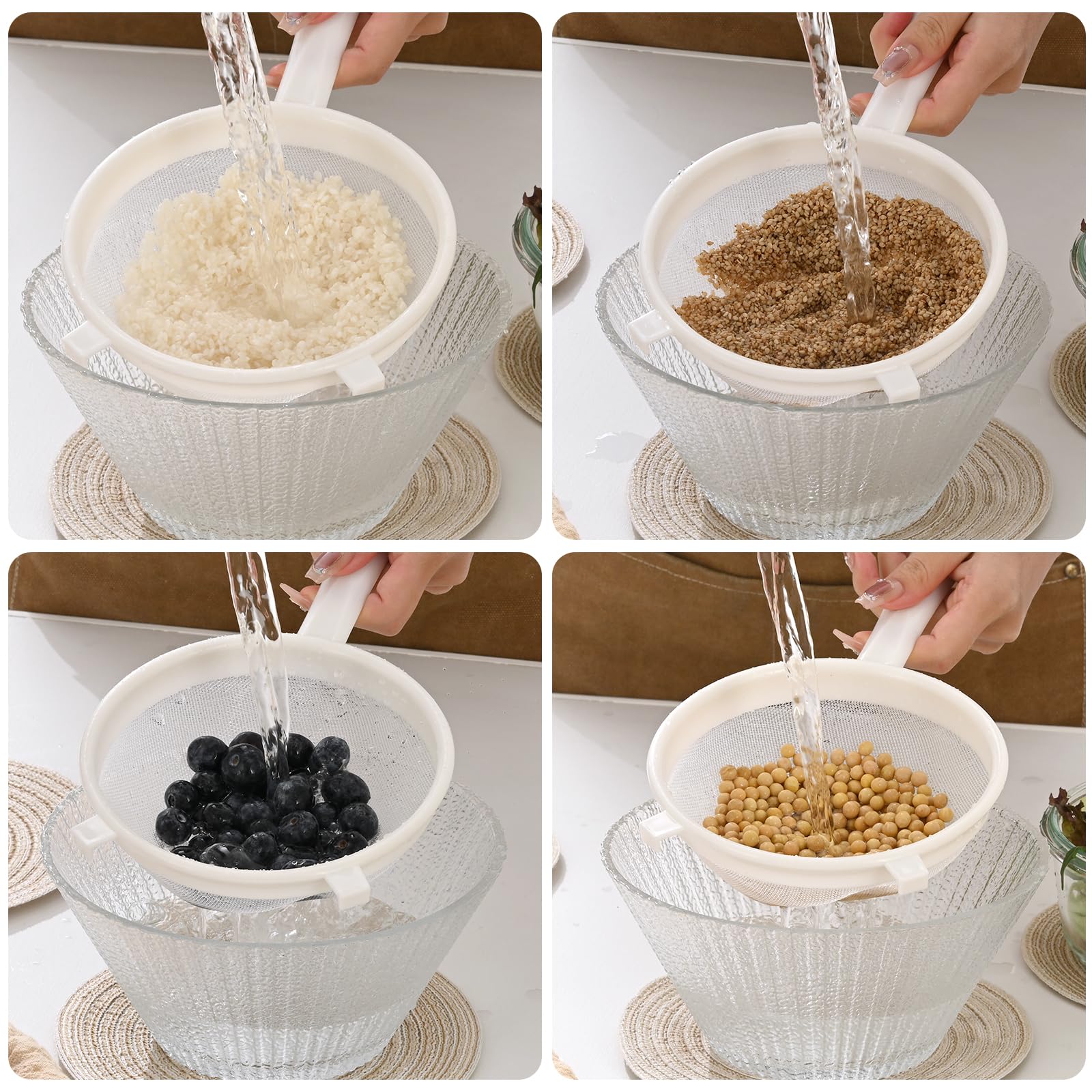 Kefir Strainer Set, 3-Size Plastic Non-Metal Sieve with Fine Mesh for Kefir Grains, Milk Kefir, Water Kefir & Kombucha & Quinoa - Durable, Food Grade & Easy Clean
