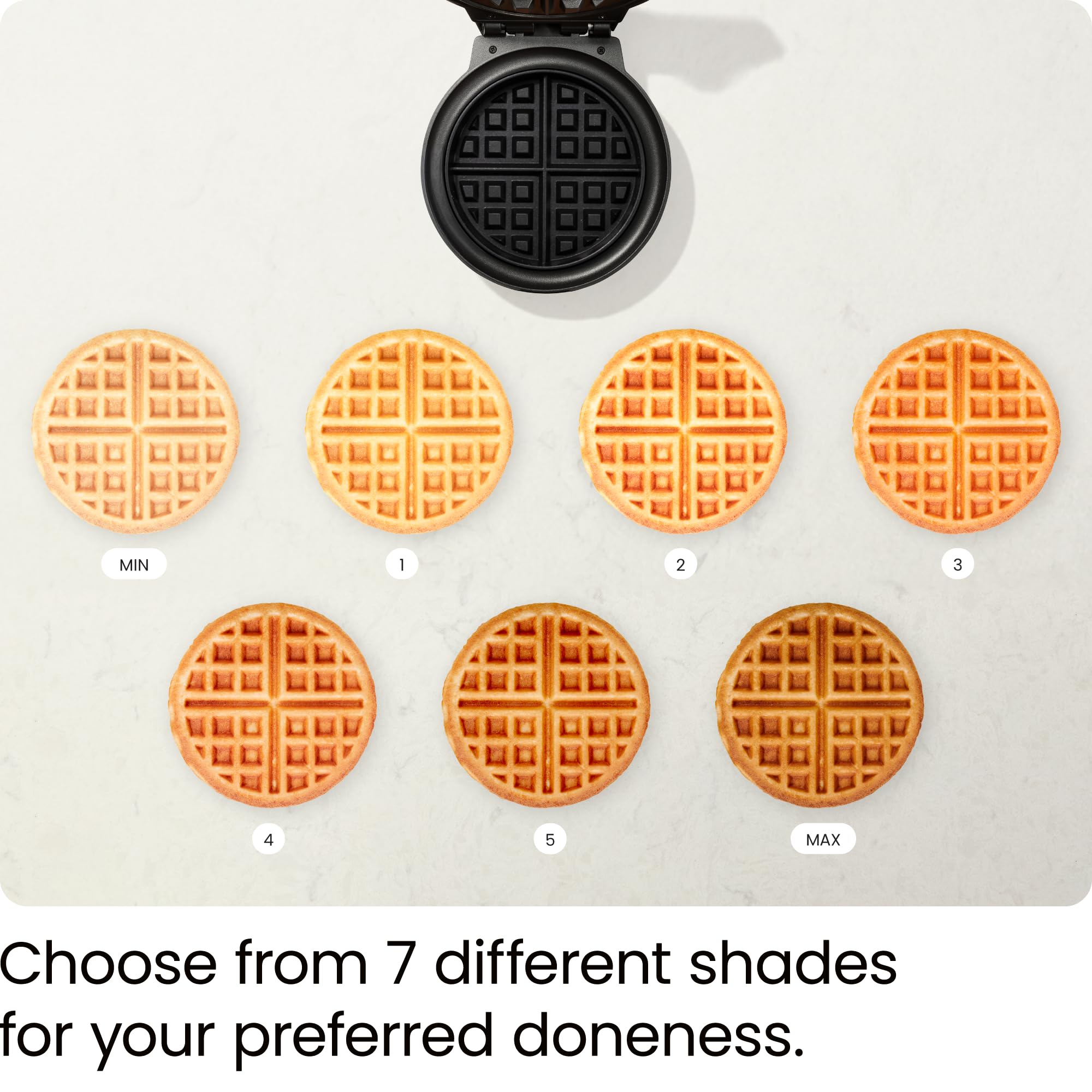 Chefman Anti-Overflow Belgian Waffle Maker w/ Shade Selector, Temperature Control, Mess Free Moat, Round Iron w/ Nonstick Plates & Cool Touch Handle, Measuring Cup Included, Black
