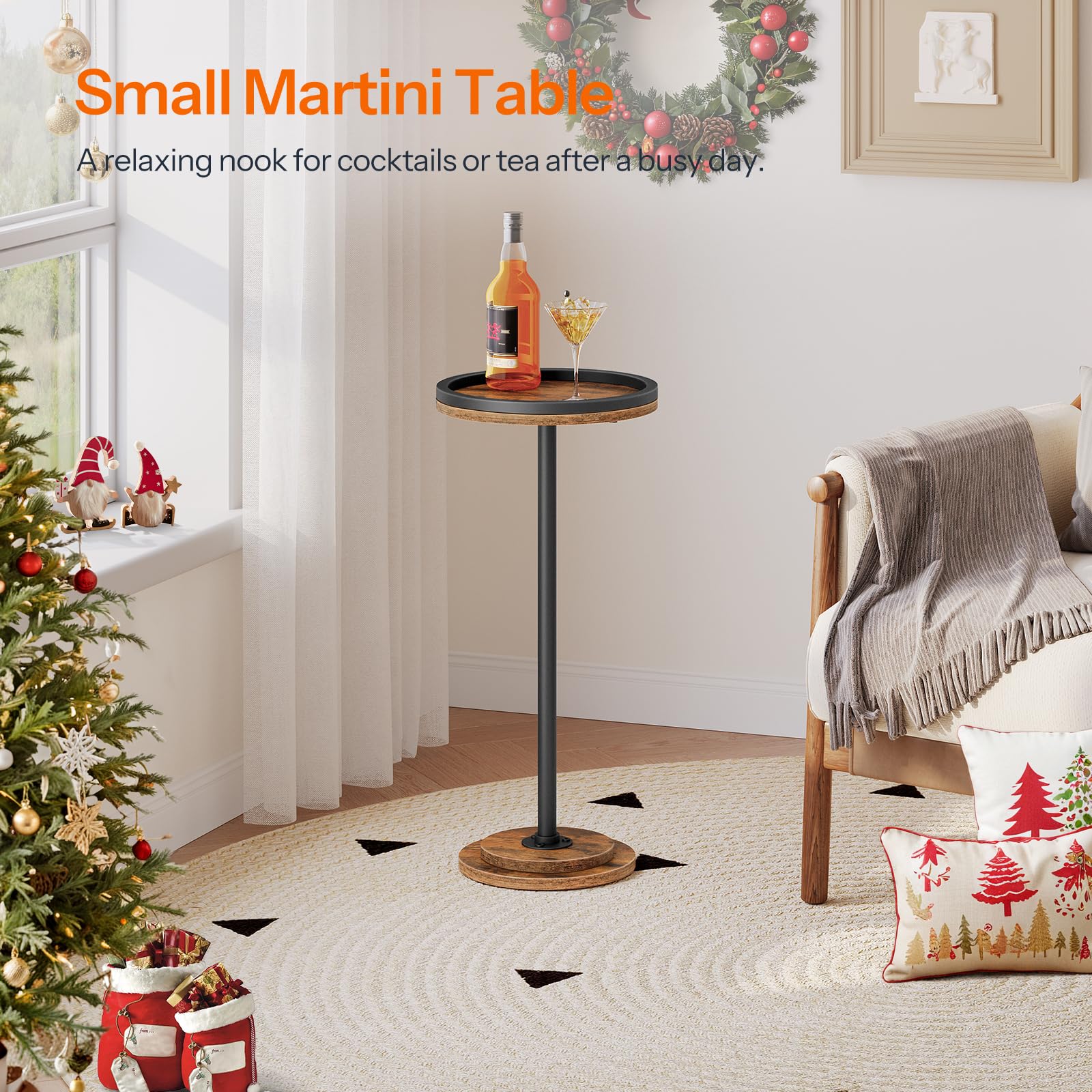 HOOBRO Small Side Table, Drink Table, Round Coffee End Table for Small Spaces, Martini Table, Pedestal Table for Living Room, Bedroom, Sofa Couch, Rustic Brown BF168BZ01