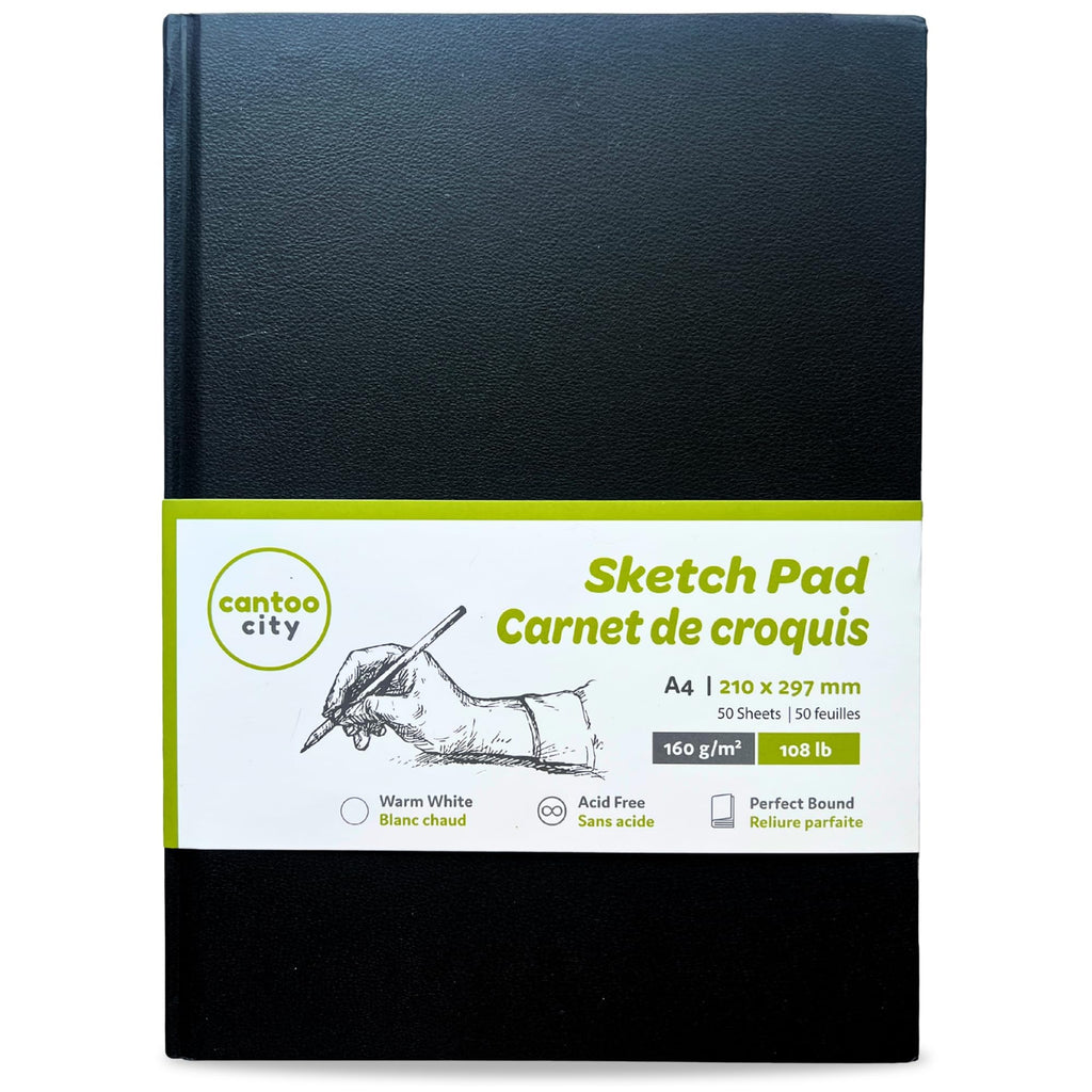 Cantoo City A4 Sketchbook, Professional Grade Black Hard Cover Sketch book, Art Drawing Book,Wood Free Warm White Paper Sketch Pad, Dry Media 100 Pages -160g/M² (108 Lb)