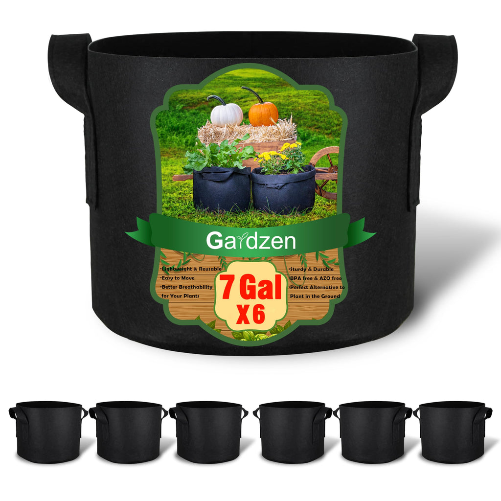 Gardzen 6-Pack 7 Gallon Grow Bags, Aeration Fabric Pots with Handles