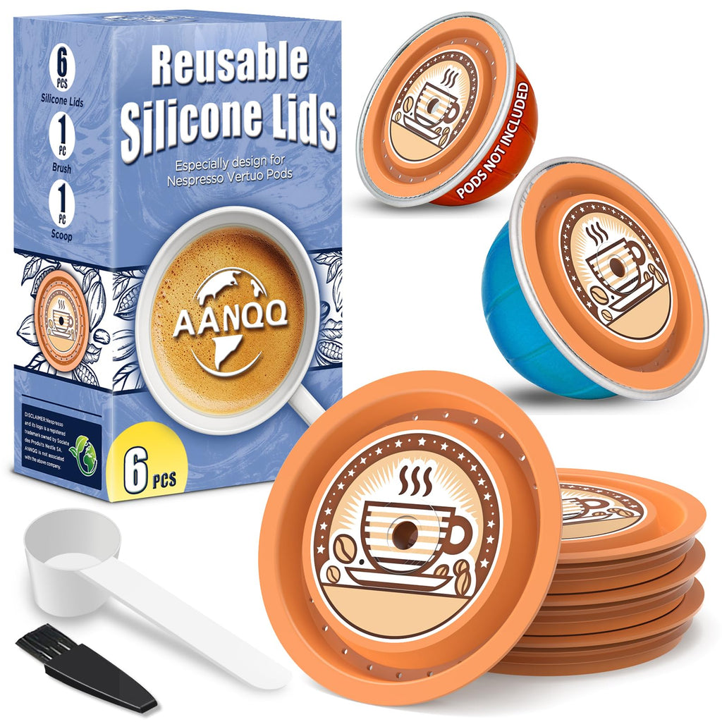 Reusable Lids for Nespresso Pods Vertuo, 6pcs Food Grade Silicone Caps for Any Sizes of Reusable Nespresso Vertuo Pod Refillable Vertuo Capsule (6pcs Silicone Lids-No Capsule)