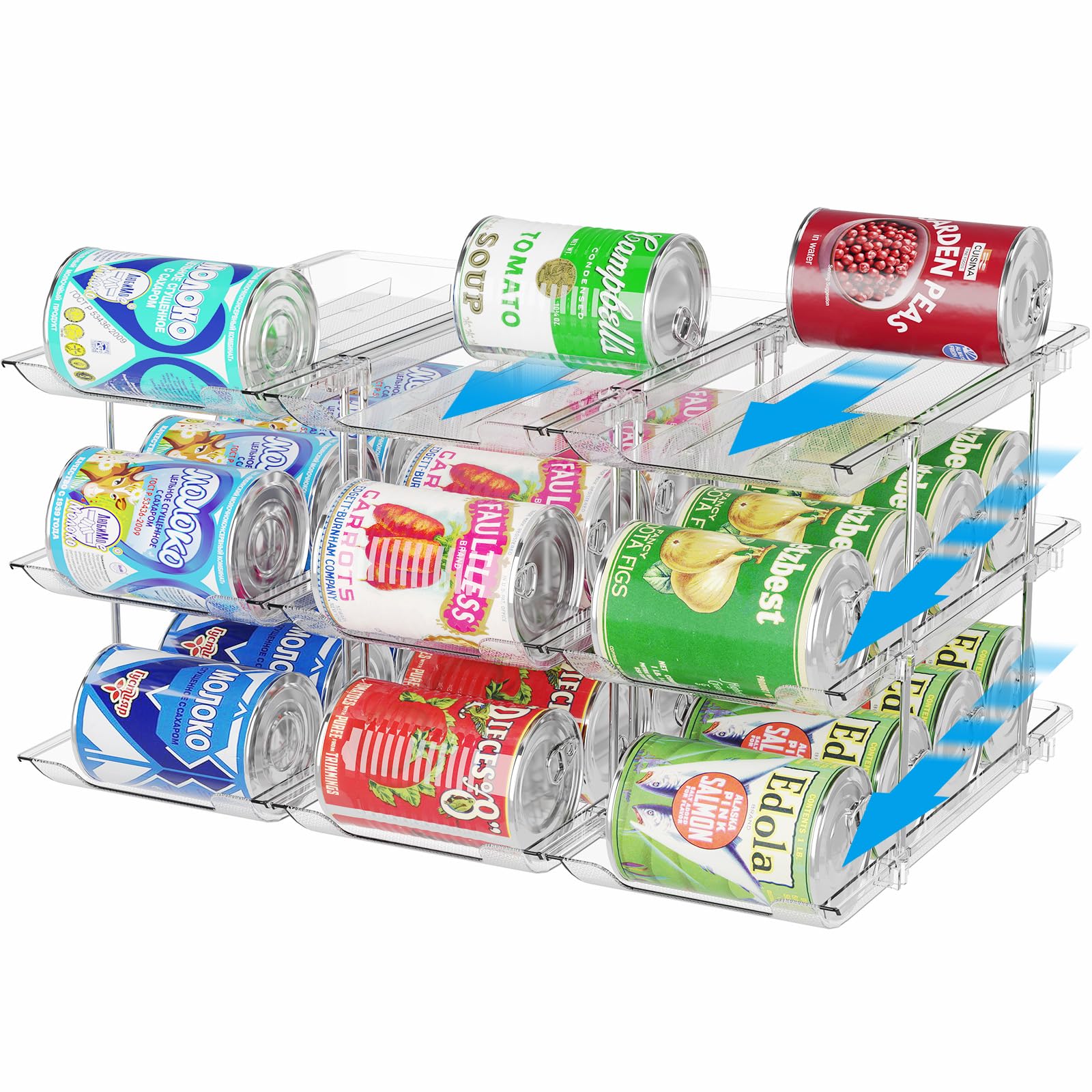 BingoHive Can Organizer for Pantry Stackable 3 Tiers Can Storage Organizer Pantry Soda Can Organizer for Fridge 36 Cans Rack Automatic Rolling Canned Food Organizer for Refrigerator Kitchen Clear
