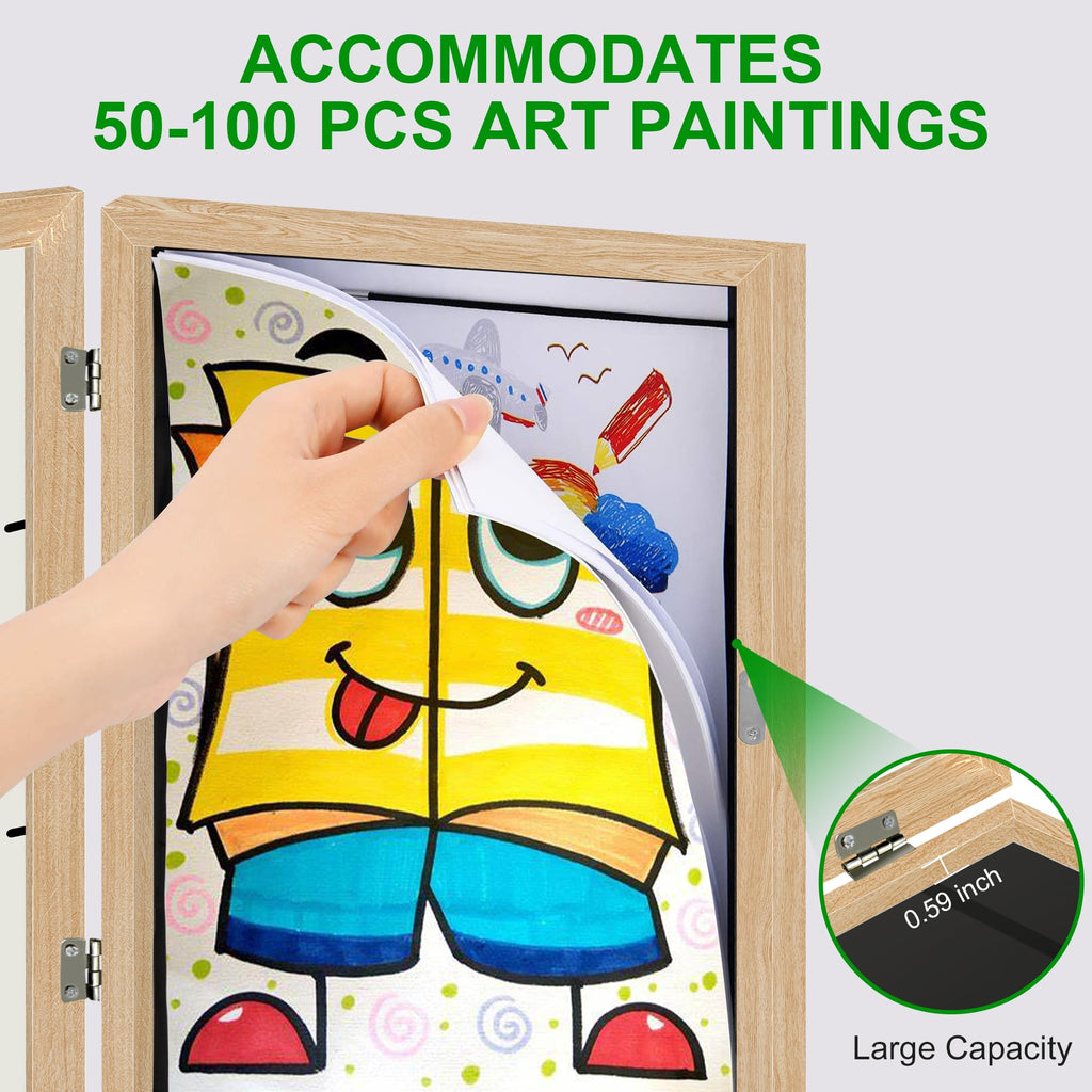 2 Pack Kids Art Frame, 8.5x11 Front Opening Kids Artwork Frames Changeable, Chind Artwork Display Storage Frame for 3D Picture Crafts, Children Drawing Hanging Art, Holds 50-100 Pcs (Walnut)