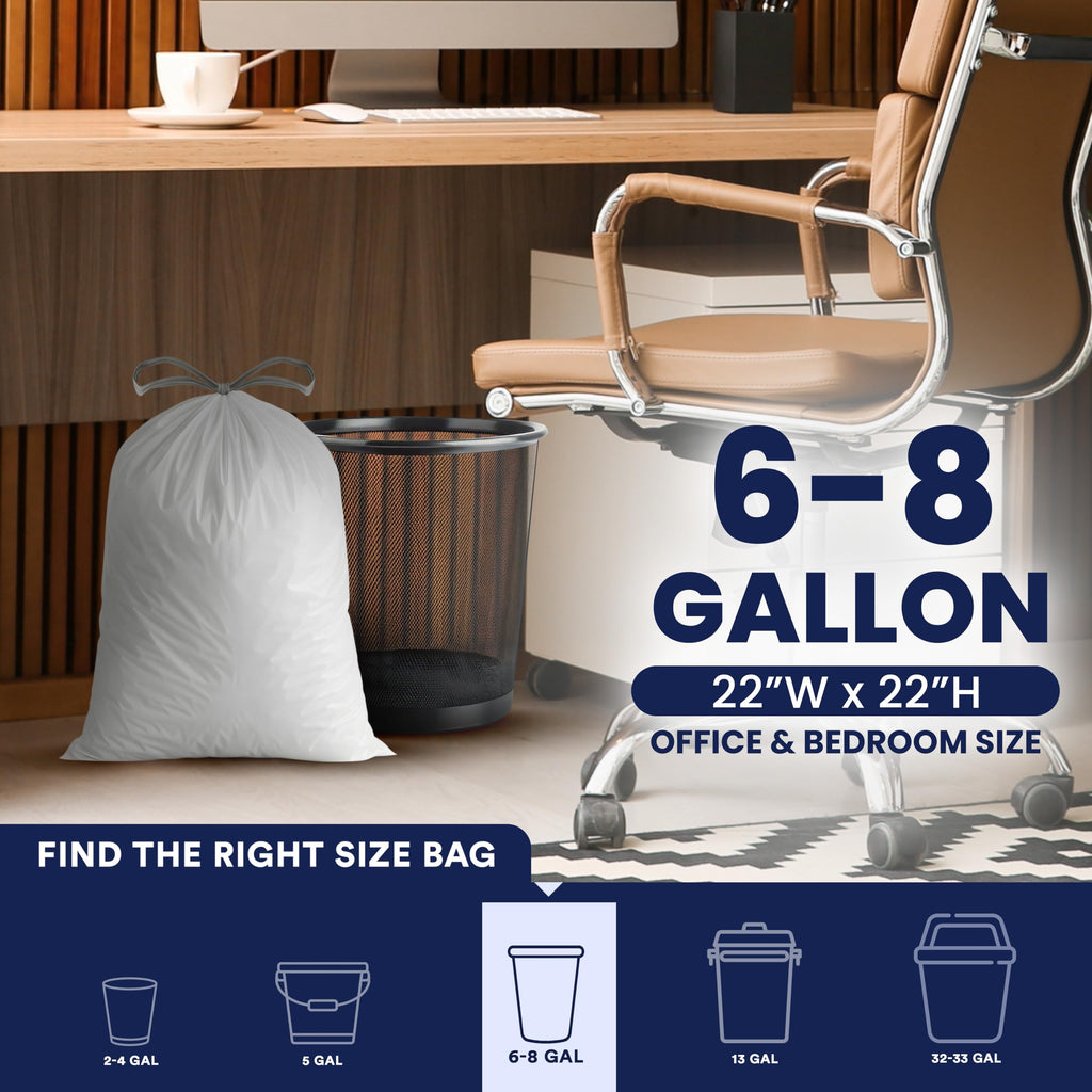 Plasticplace 8 Gallon White Drawstring Bags, 100 Count
