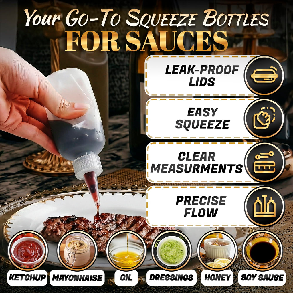 6 Pcs Small Squeeze Bottles for Liquids – 4oz Clear Small Squeeze Bottle for Sauces, Oils, Salad Dressing, Ketchup, Mustard, Pancake Batter, Dishwasher Safe – Precise Dispensing for Cooking and Crafts
