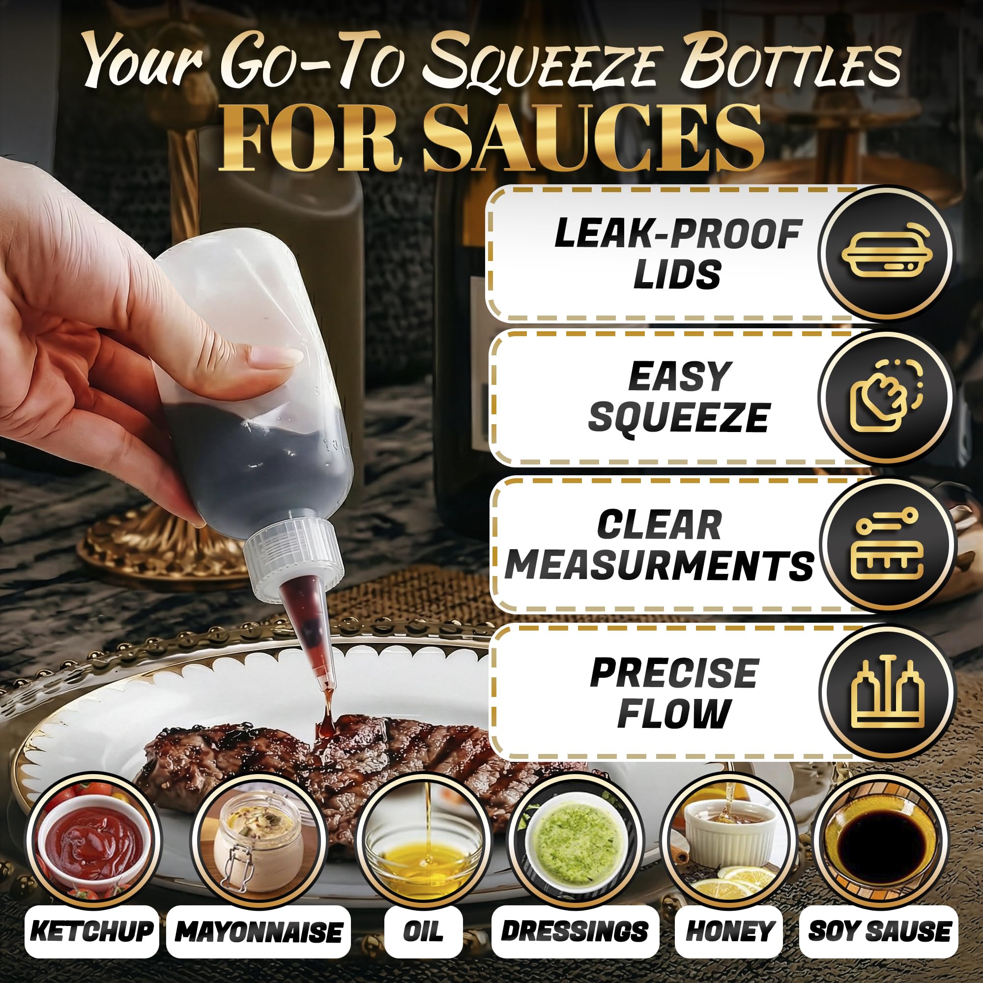 6 Pcs Small Squeeze Bottles for Liquids – 4oz Clear Small Squeeze Bottle for Sauces, Oils, Salad Dressing, Ketchup, Mustard, Pancake Batter, Dishwasher Safe – Precise Dispensing for Cooking and Crafts