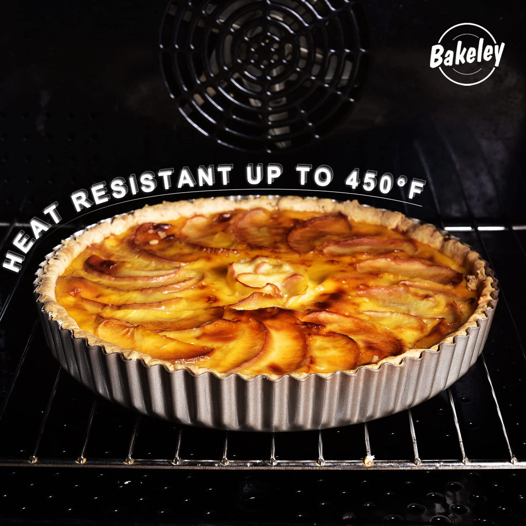 Bakeley Tart Pan 10-Inch Round Non-Stick Tart Pan with Loose Removable Bottom, Carbon Steel Quiche Pan for Mousse Cakes, Kitchen Reusable Baking Tools (Champagne Gold)
