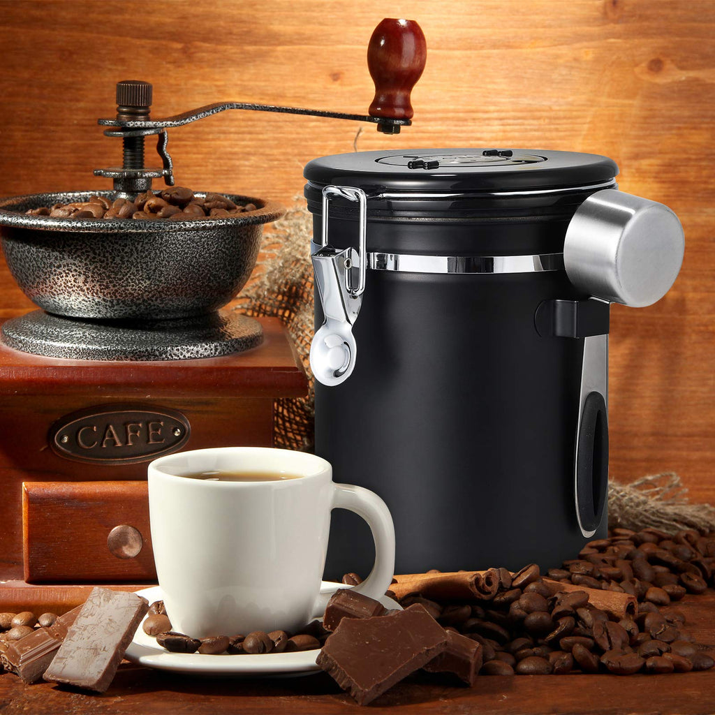Hossejoy Stainless Steel Coffee Canister, Airtight Coffee Beans Container with Date Tracker & Spoon for Sugar Tea Jar Storage, 1.8 L / 22oz
