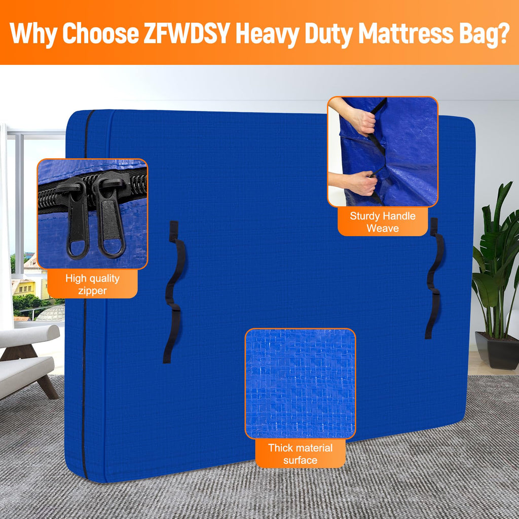 Queen Mattress Bags for Moving and Storage, Zippered Mattress Storage Bag