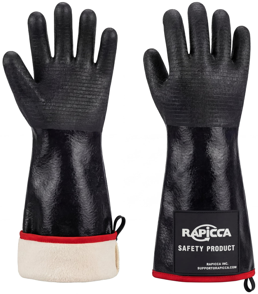 RAPICCA BBQ Gloves Oven Mitts-Smoker, Grill, Cooking Barbecue,Handling Heat Food Right on Your Fryer, Grill or Oven. Waterproof, Heat Resistant, Fireproof, Oil Resistant Neoprene Coating 14-Inch XL