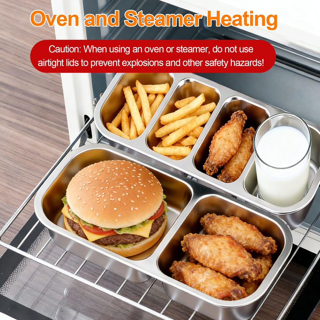 304 Stainless Steel Snack Box Snackle Box 4+2 Compartments with Lids Portable Food Container for School, Office & Picnic. (2 Pcs)
