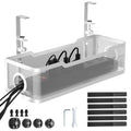 Under Desk Cable Management Tray White, Cinati Cable Management Under Desk No Drill, Cable Tray with Clamp for Desk Wire Management,Desk Cable Management Box for Office, Home - No Damage to Desk