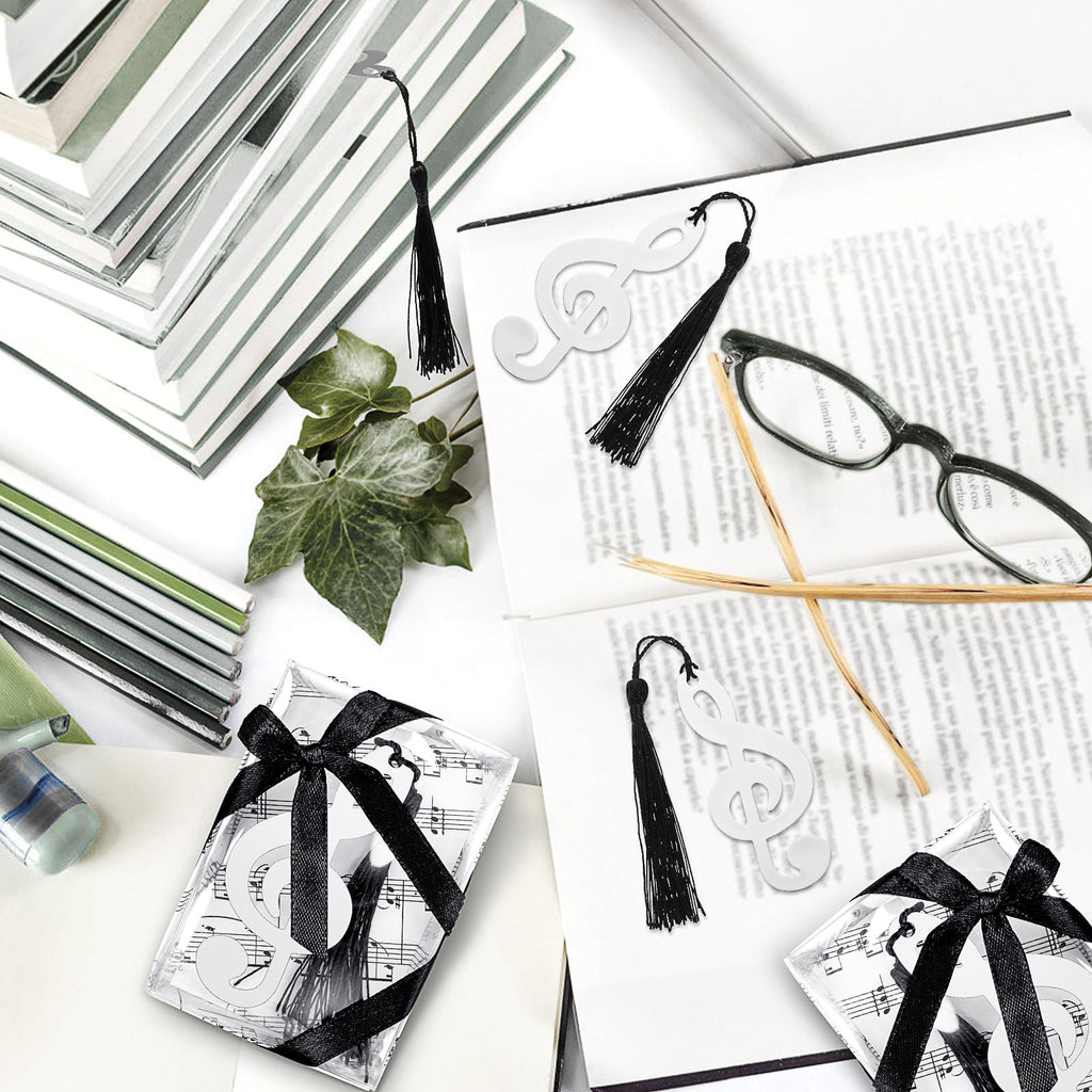 48 Pcs Metal Musical Notes Bookmarks with Elegant Silk Tassel and Music Note Gift Box Music Metal Bookmarks Back to School Gifts Music Party Favors Gifts for Guests School Office Supplies