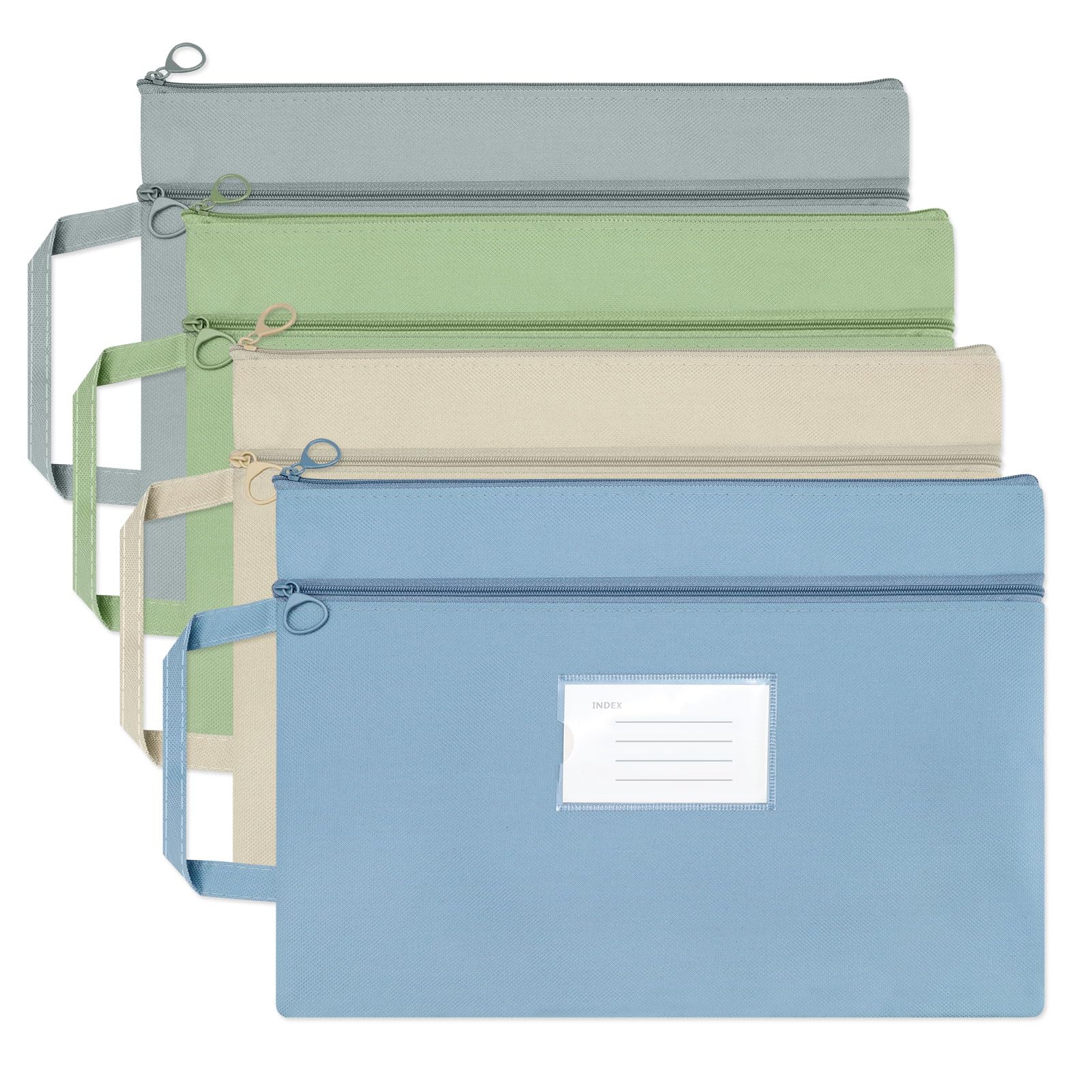 Diakey 4 Pack A4 Waterproof Document Bag with Handle, Double Pocket Zippered Canvas File Bag Pouch Document Holder, with Card Pocket for Paper Book Project Office Travel, A4