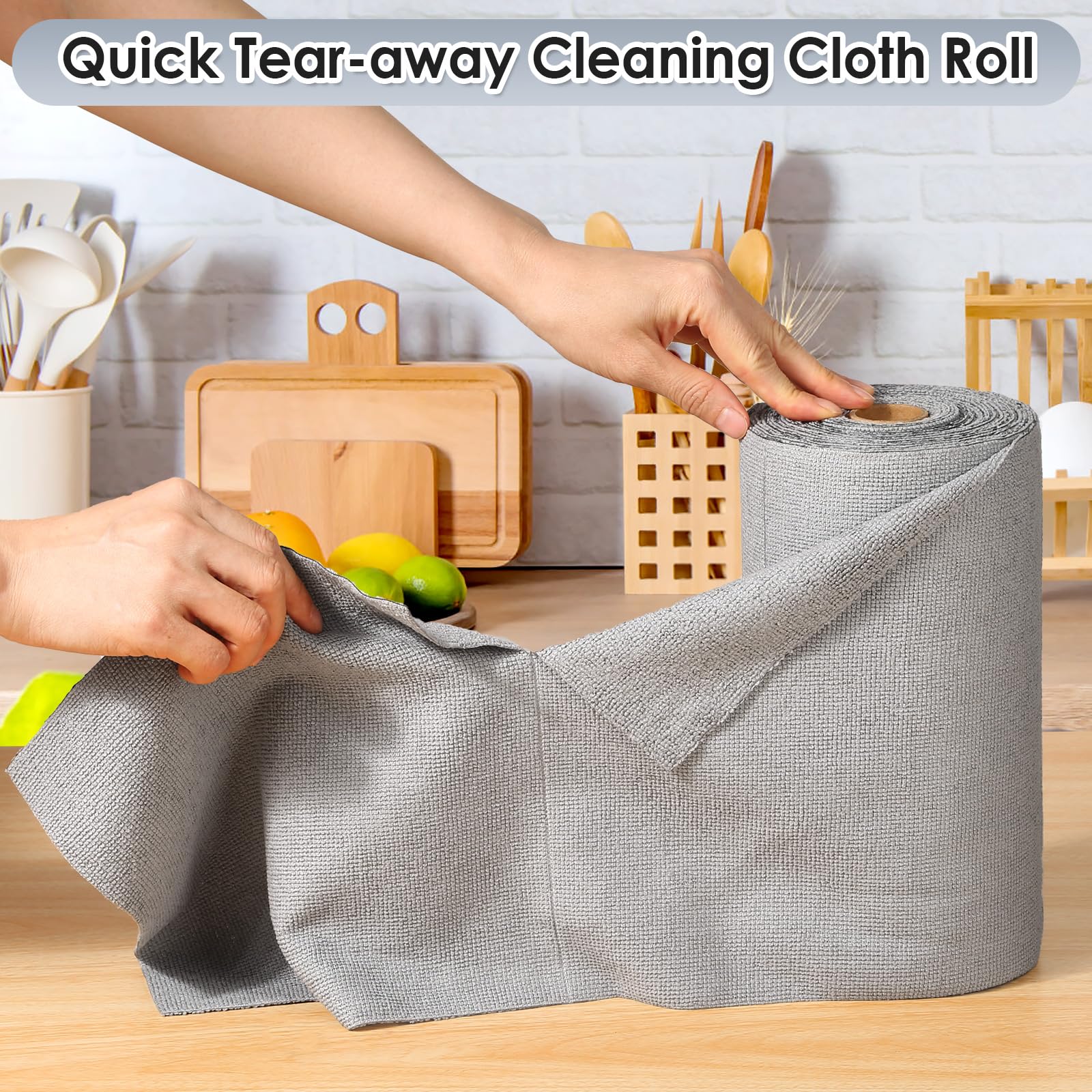 65 Pack of Microfiber Cloths in a Roll, 10" x 10" Reusable Washable Cleaning Rag Tear Away Towels for Auto House Garage Dust Kitchen Bathroom, Lint-Free Not Scratch Cleaning Supplies