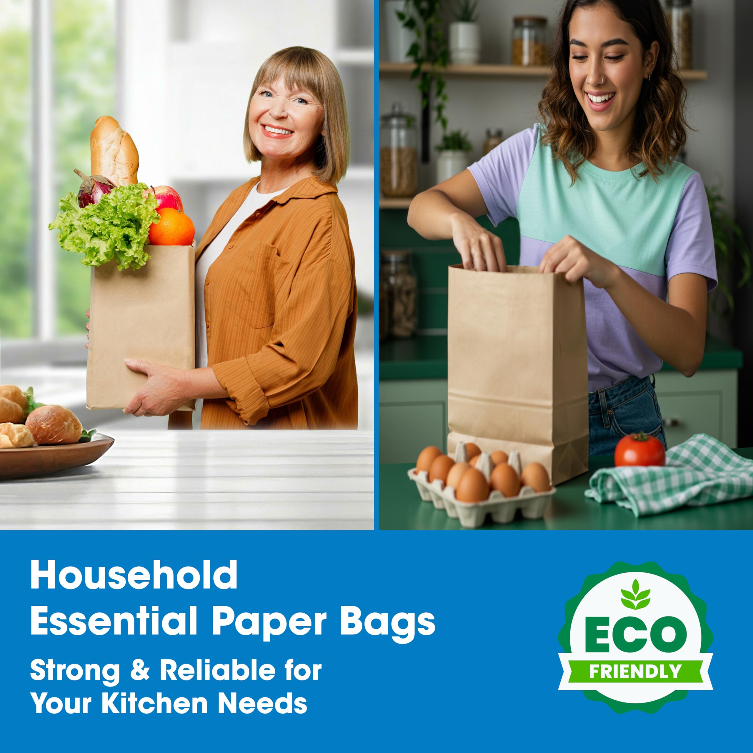 Excellent 100 Pack Brown Paper Bags for Food - 5.9 x 3.5 x 11 inches 8Lb Capacity Paper Grocery Bags for Breads, Snacks, Cookies - Kraft Paper Bags for Small Businesses