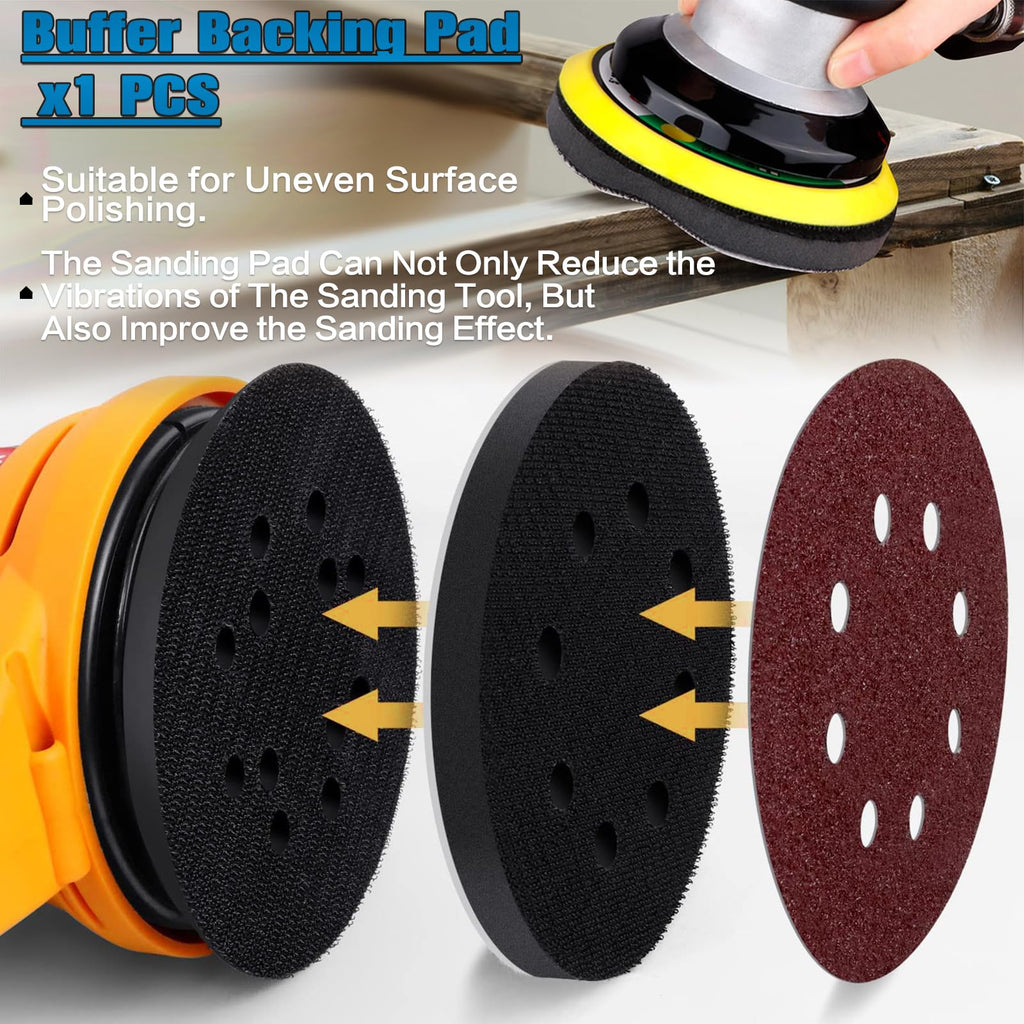 ALPXUXP 5 Inch Sanding Discs 8-Holes Hook and Loop Sandpaper for Random Orbital Sander(60/80/120/180/220/400 x10 Mixed Grits) 60Pcs-with 1Pcs Interface Pad