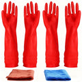 YSLON Rubber Cleaning Gloves Kitchen Dishwashing Glove 2-Pairs And Cleaning Cloth 2-Pack,Waterproof Reuseable.(Medium)