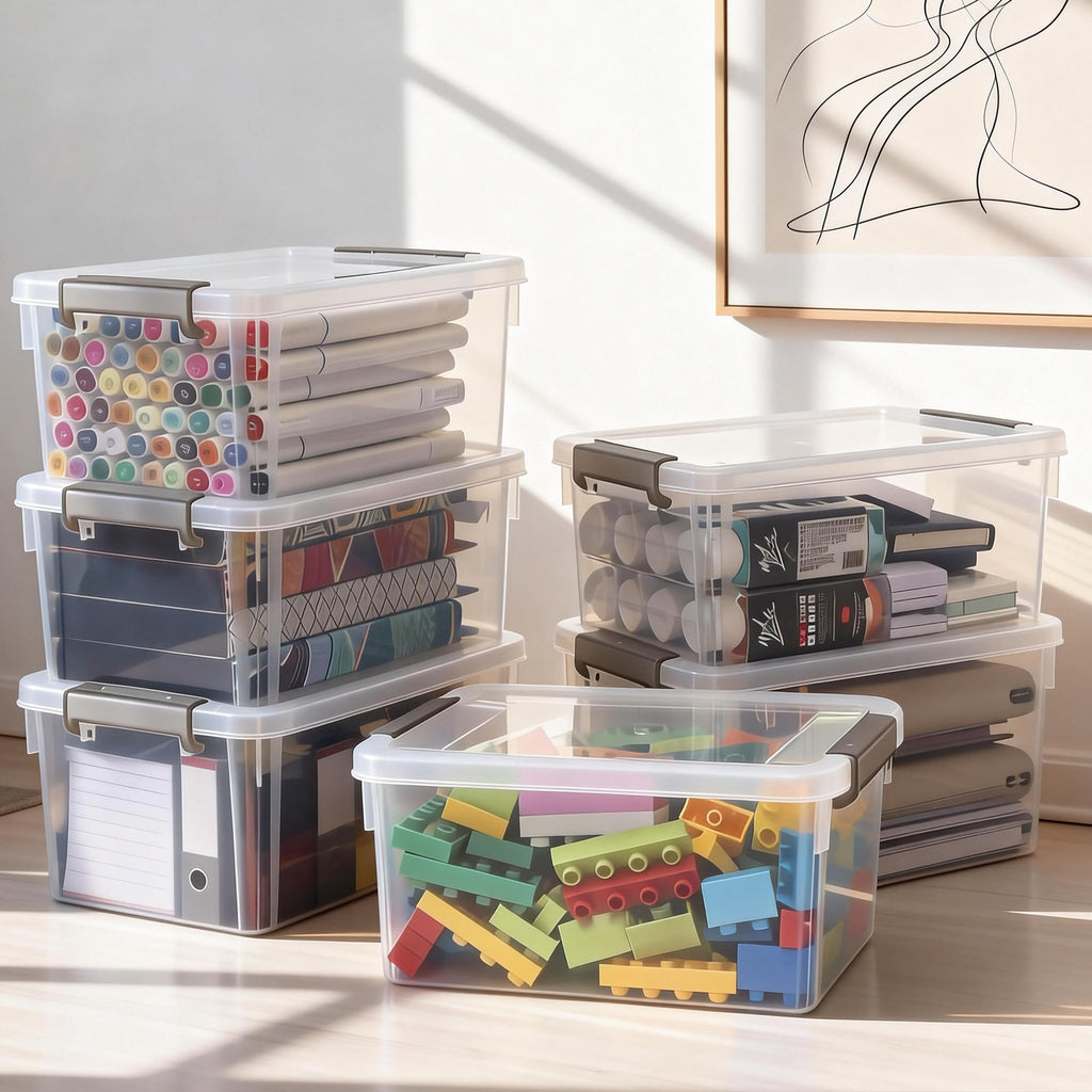 Citylife 8 Packs 3.2 Qt./ 3 L Small Storage Bins with Lids Plastic Storage Containers for Organizing Stackable Clear Storage Boxes Storage case