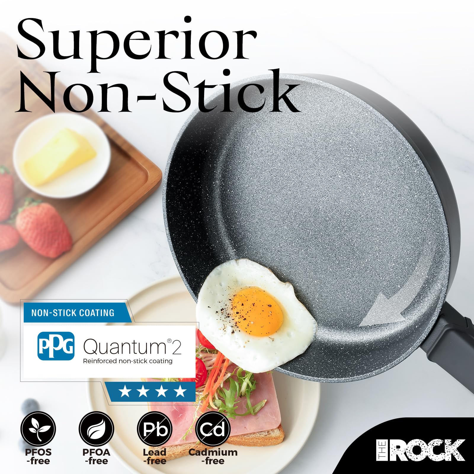 The Rock SOHO 9.5-Inch Non Stick Frying Pan – Nothing Sticks, Never Warps, Lasts Longer, Healthy Skillet with Heat-Resistant Handle, PFOA Free, Oven & Dishwasher Safe, Black