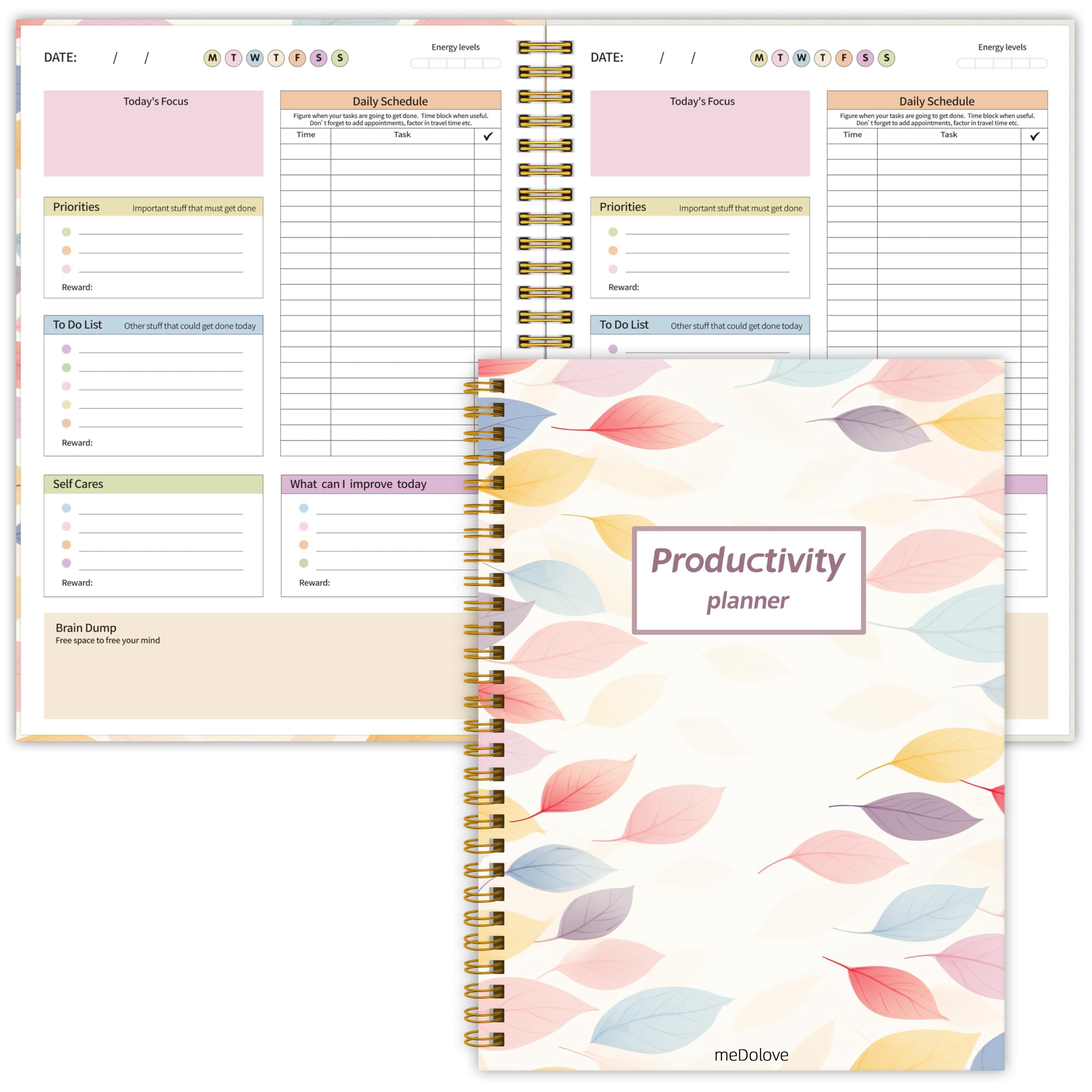 ADHD Planner for Women，Daily Productivity Planner with Task Management Organizer for Neurodivergent Adult,Teens , Self-Cares, Daily Schedule,To-Do List,Brain Dump,ADHD Journal with Cardboard Cover to