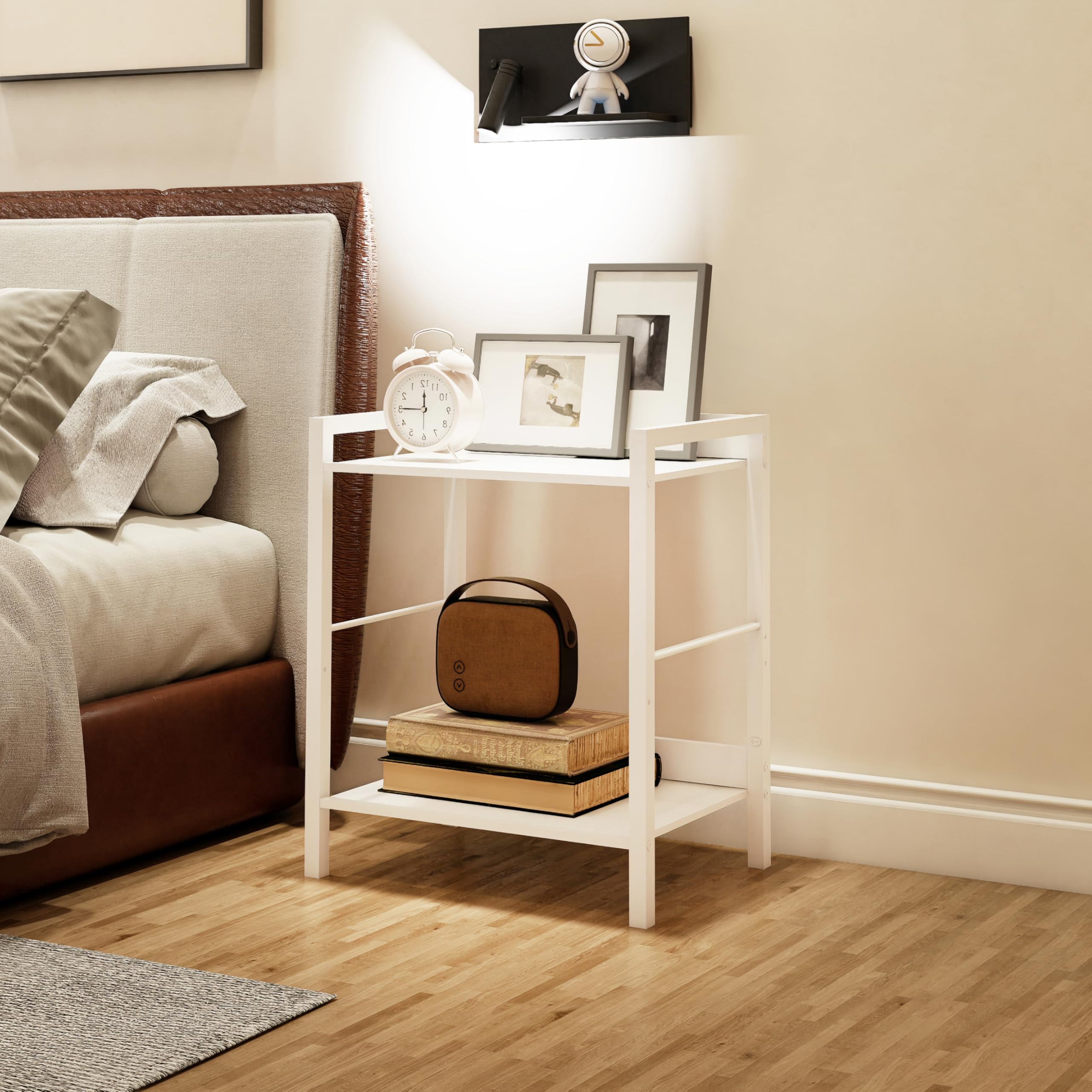Side Table, Small End Table 17 inch, Narrow Nightstand Bedside Table for Bedroom, Sofa Entryway Table for Livingroom, Outdoor Coffee Table, White