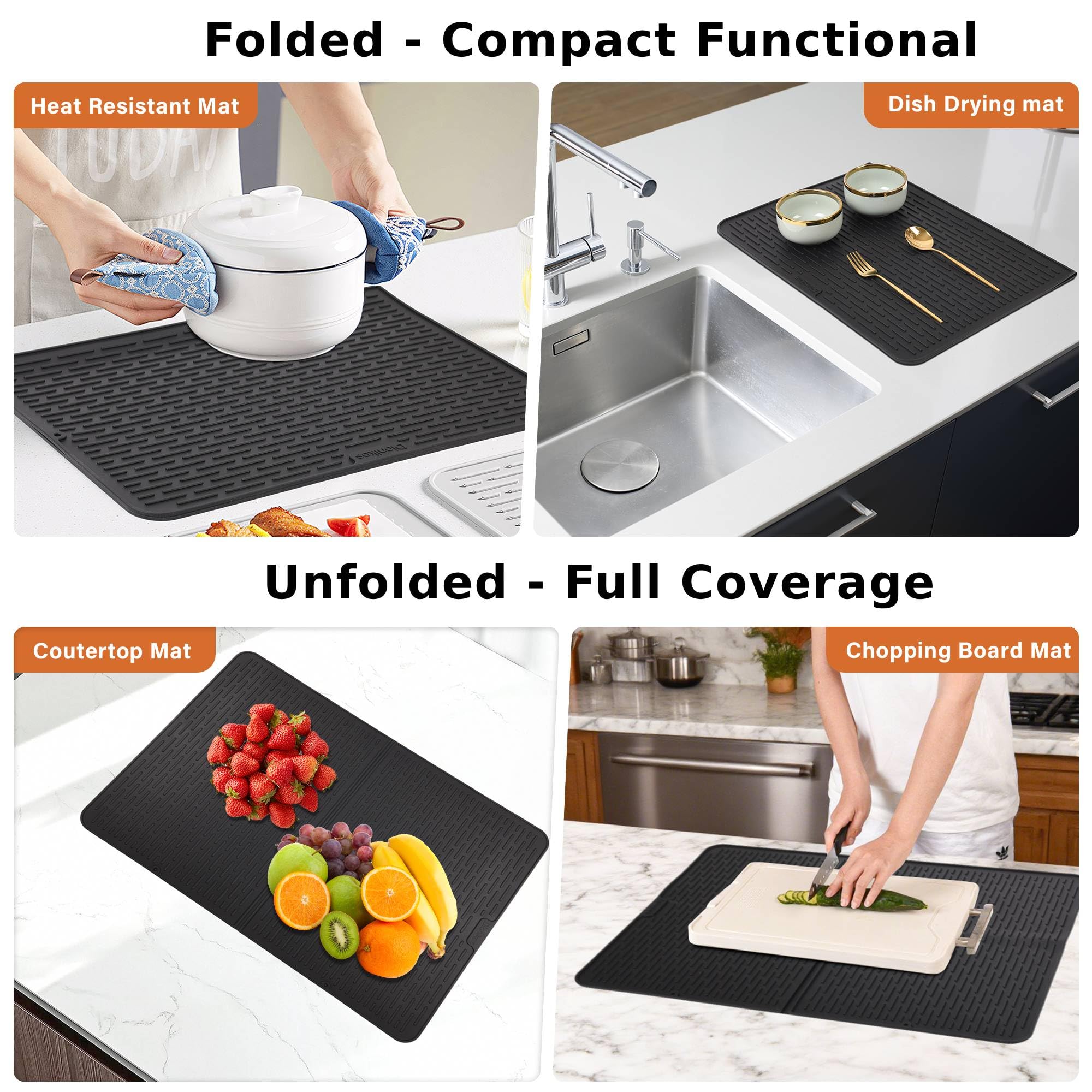 Thick Foldable Silicone Stove Top Cover – 50 × 71 cm (20 × 28 in) Stove Top Covers for Electric Stove, Induction Cooktop Protector, Glass Top Stove Cover, RV Stove Top Cover & Dish Drying Mat (Black)