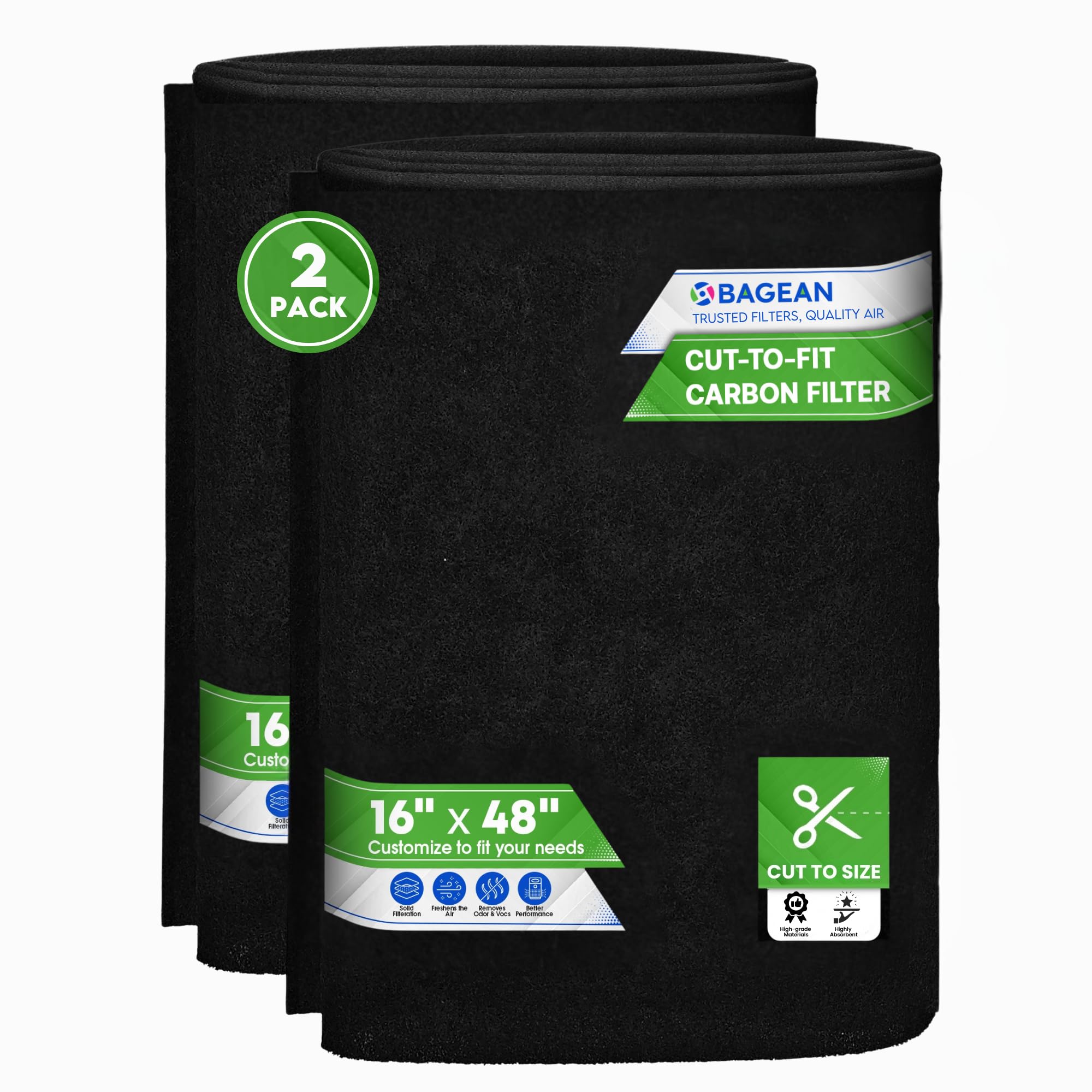 Cut to Fit Activated Carbon Filter Sheet 16” x 48” - Activated Carbon Air Filter for Air Purifiers Window AC Air Vent And More - Charcoal Filters Effectively Remove Odors & Freshens the Air (2-Pack)