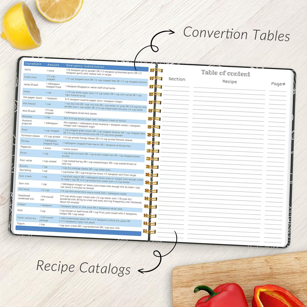 LuBudingJoy Blank Recipe Notebook to Write in Your Own Recipes, Full Page Sprial Hardcover Personal Recipe Organise, Recipe Journal Hold 140 Recipes (Black)