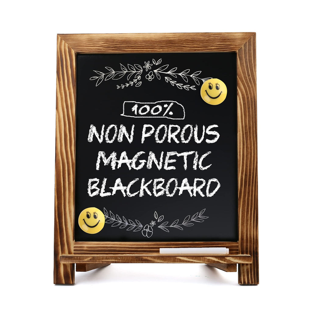 Rustic Chalkboard Sign, 15”x12” Standing Wood Framed Blackboard with Chalk Marker and Magnets, Magnetic Chalk Board Easel for Menu Kitchen Wedding Home Décor, Tabletop or Wall Hanging Display