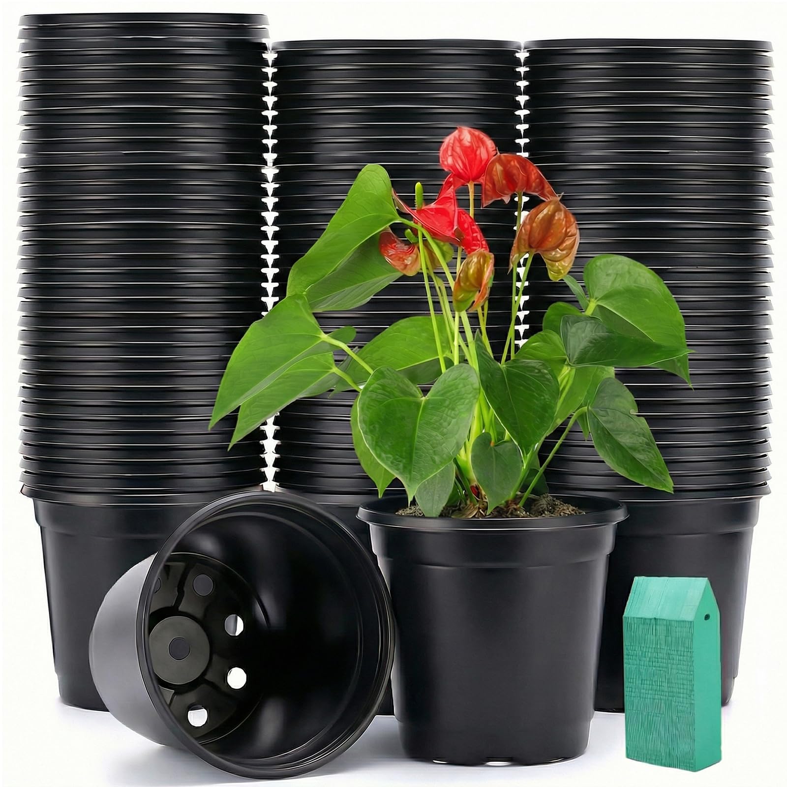 SYOURSELF 110 Pack Plastic Plants Nursery Pots 4 Inch Seed Starting Pot Plastic Flower Pots with 110 Pcs Waterproof Plant Labels for Succulents, Seedlings, Cuttings, Transplanting (Black, 4 inch)