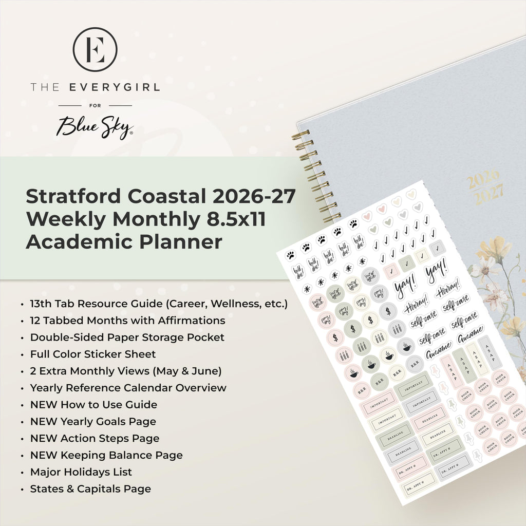 Blue Sky The Everygirl Weekly and Monthly Academic Year Planner Calendar, Flexible Cover, Wirebound, Laminated Tabs, Storage Pocket, Includes Stickers, Stratford Coastal (Stratford Coastal- 2026/2027