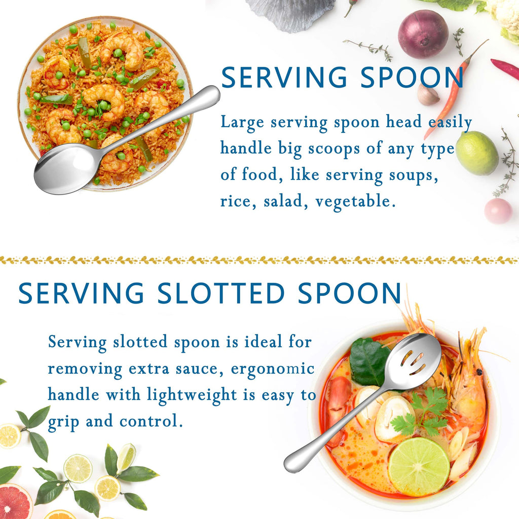 Herogo 8-Piece Stainless Steel Serving Utensils Set, 8.7 Inch Spoons, Forks, Tongs for Catering, Dishwasher Safe
