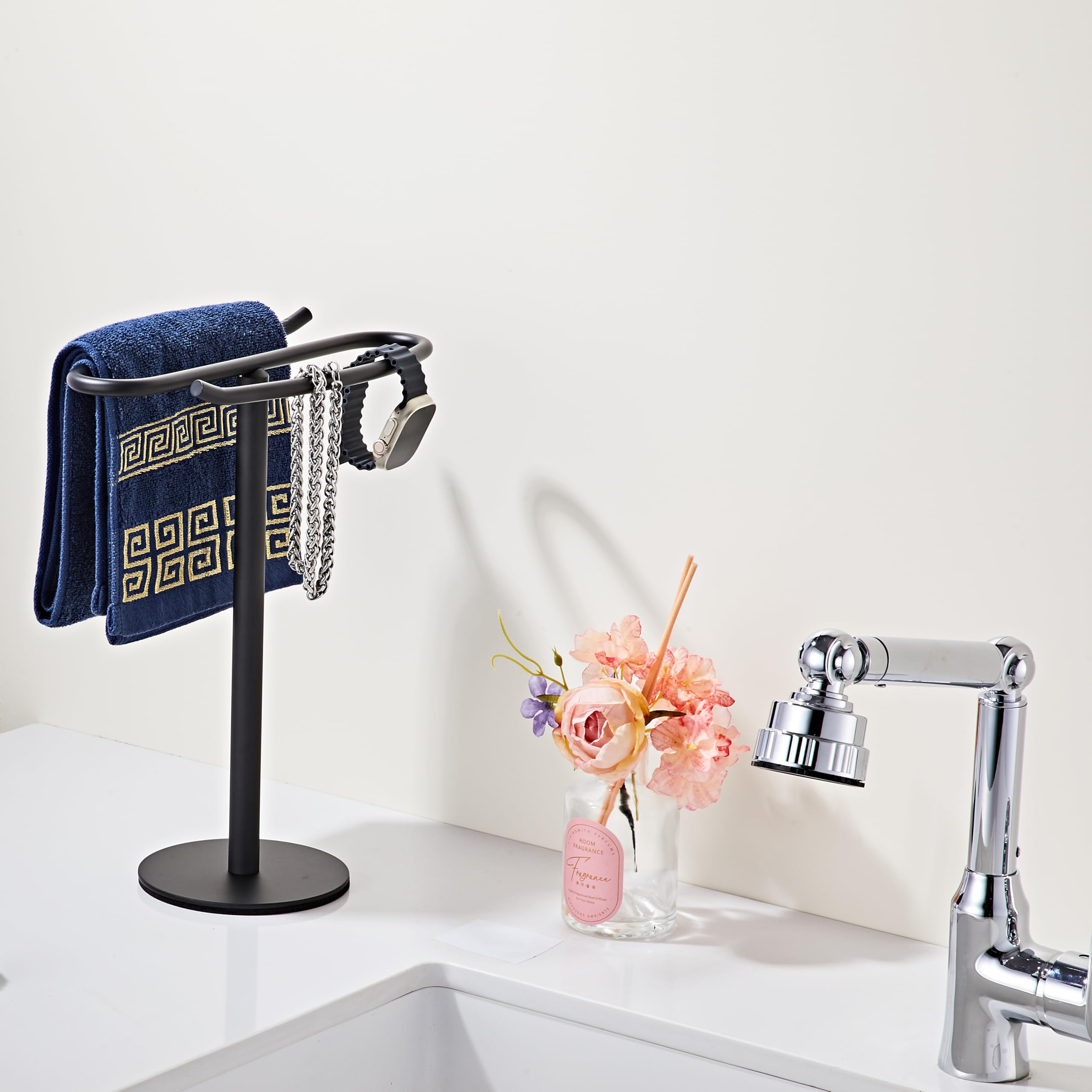 Matte Black Hand Towel Holder Stand,13 Inch Free-Standing Towel Rack, SUS304 Stainless Steel Towel Bar Rack Stand, Tower Bar for Bathroom Kitchen Vanity Countertop…