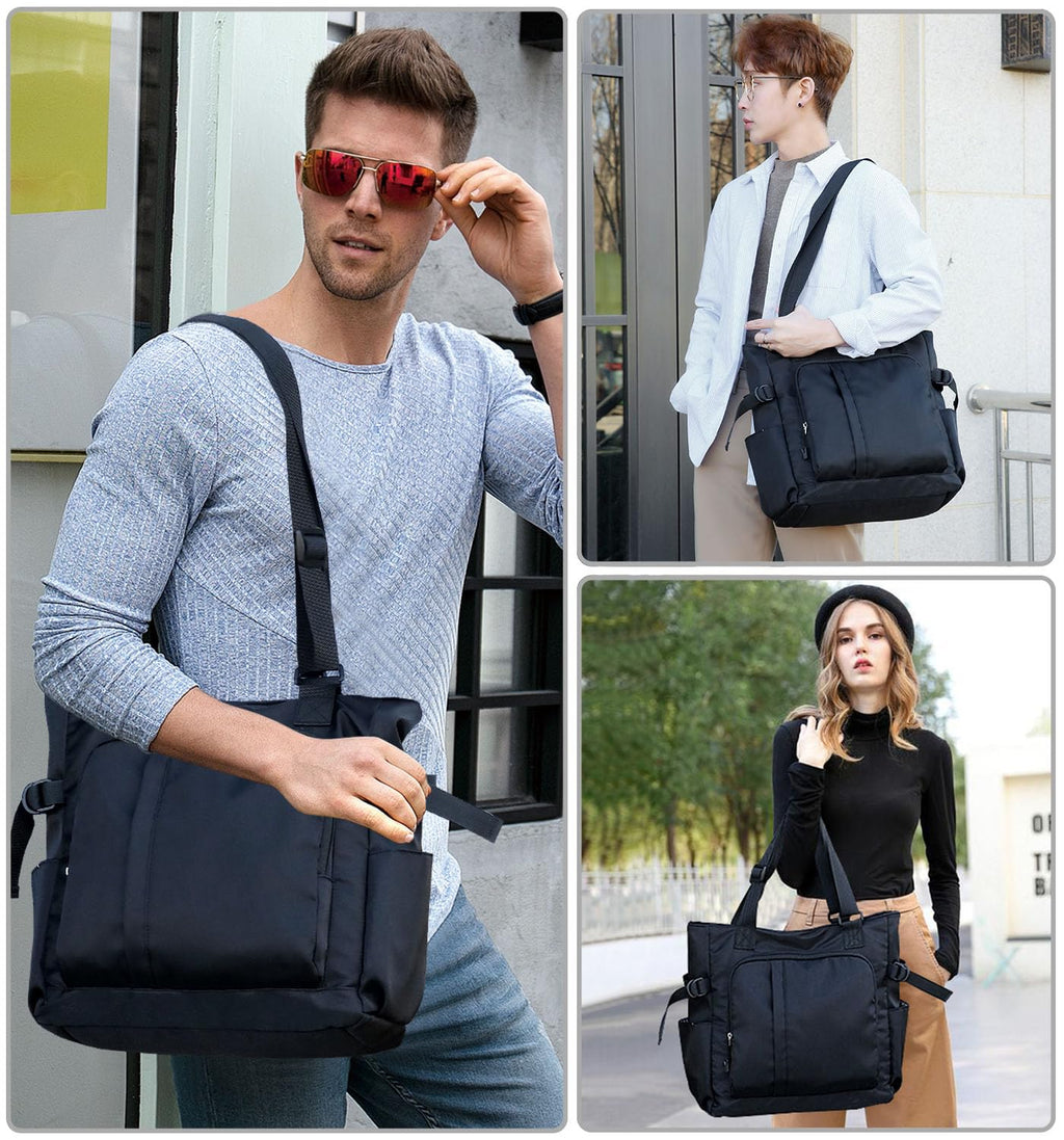 Tiny Chou Tote Bag, Waterproof Nylon Shoulder Bags Laptop Work Bag Multi Pockets Teacher Purses and Handbags for Women Men, 1-Black