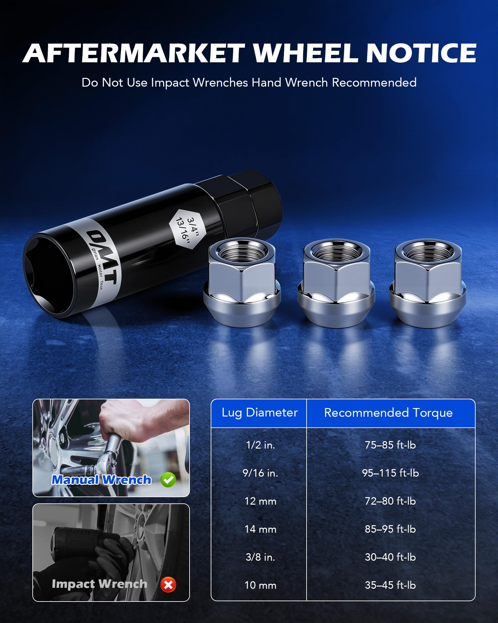 Orion Motor Tech 1/2"-20 Open End Lug Nuts, 3/4" 19mm Hex 0.84x0.9 in. Chrome Plated Wheel Lug Nuts Compatible with Dodge Dakota Ramcharger Ford Bronco Explorer F-150 Jeep Wrangler, Set of 20