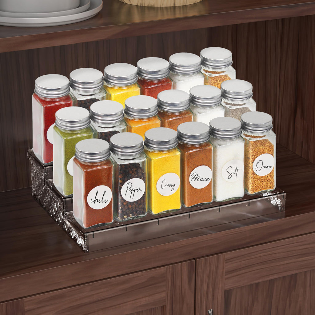 Simple Houseware Spice Jars 24 Pack-4oz Glass Square Bottles with Labels