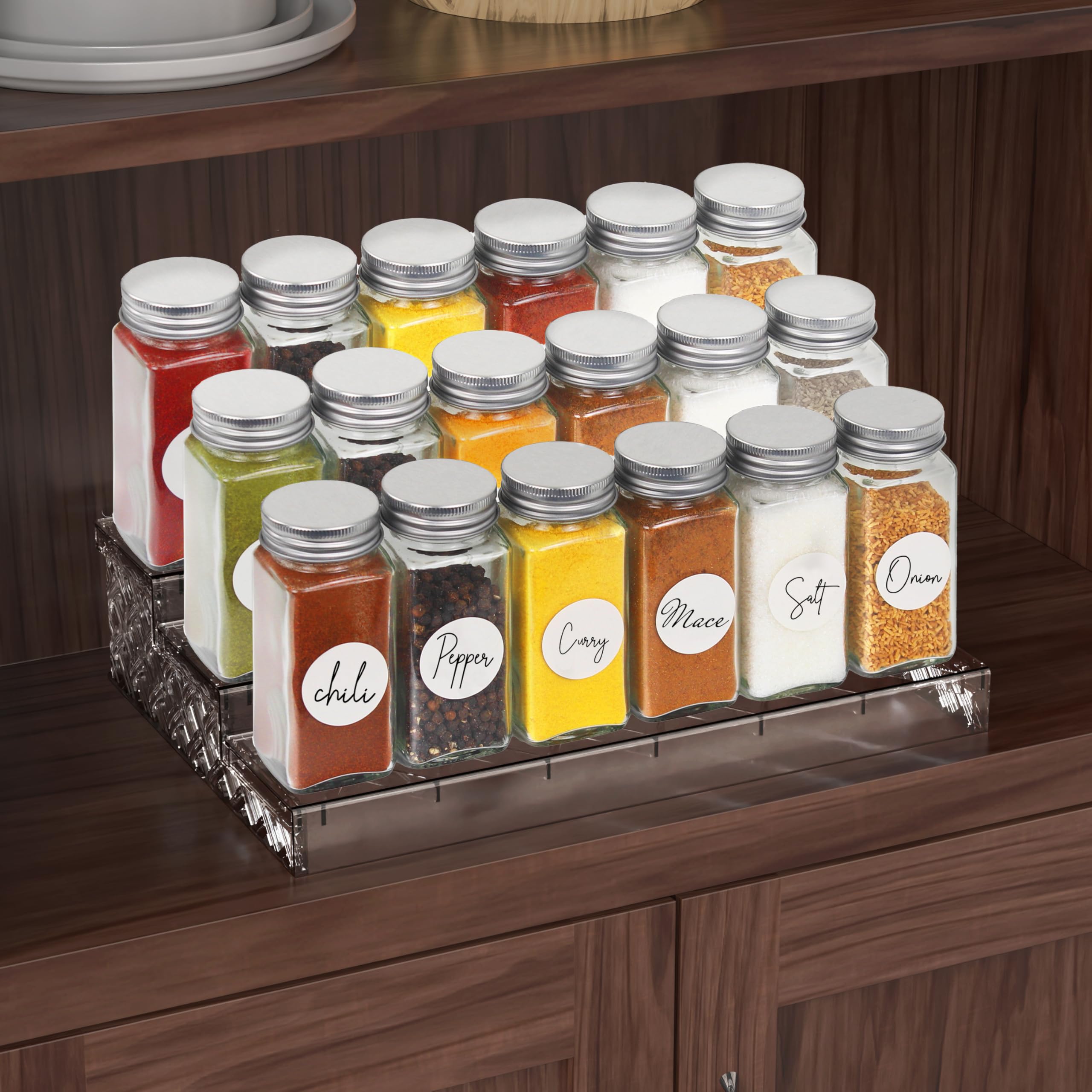 Simple Houseware Spice Jars 24 Pack-4oz Glass Square Bottles with Labels
