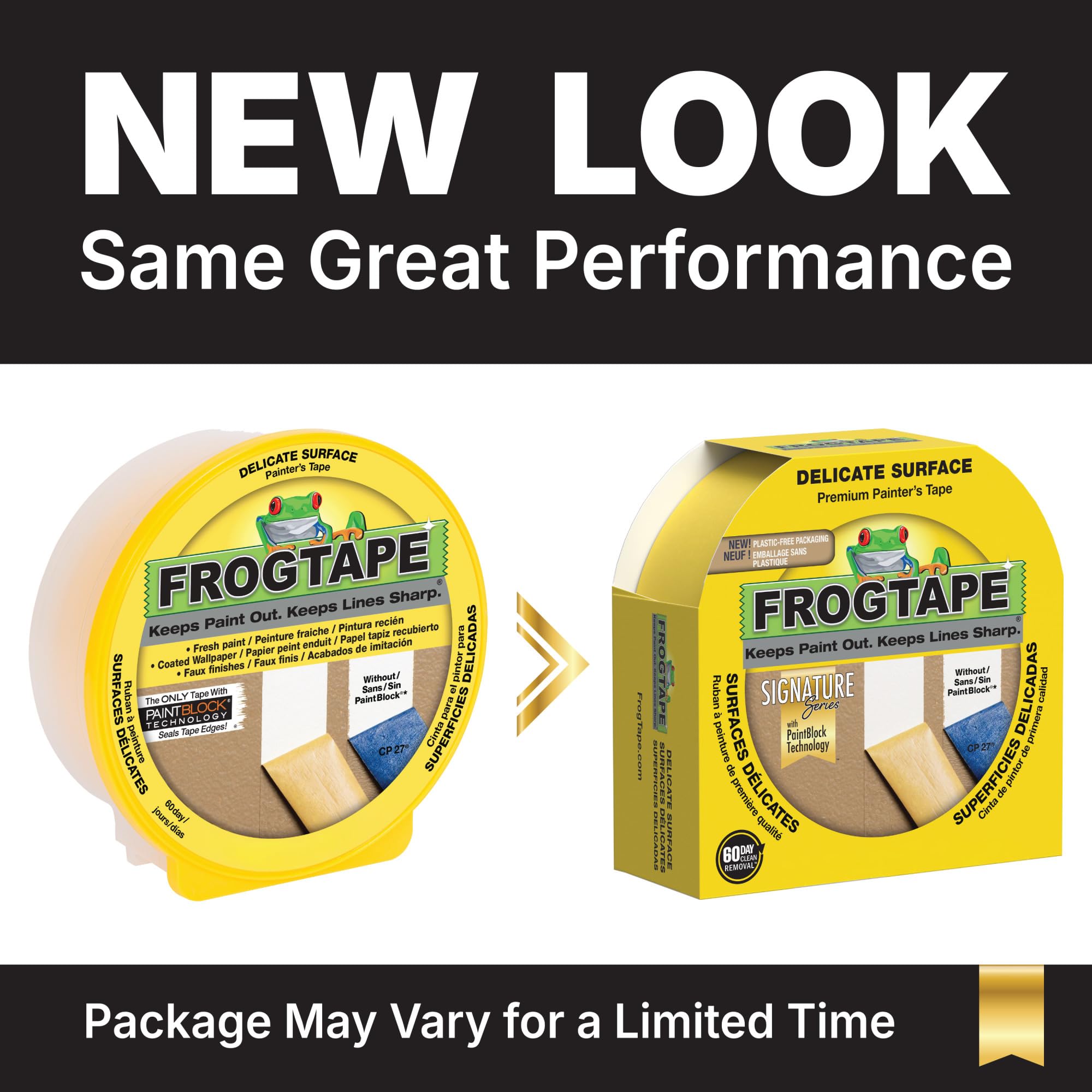 FrogTape 280222 Delicate Surface Painting Tape, Yellow, 1.88-Inch x 60-Yard Roll