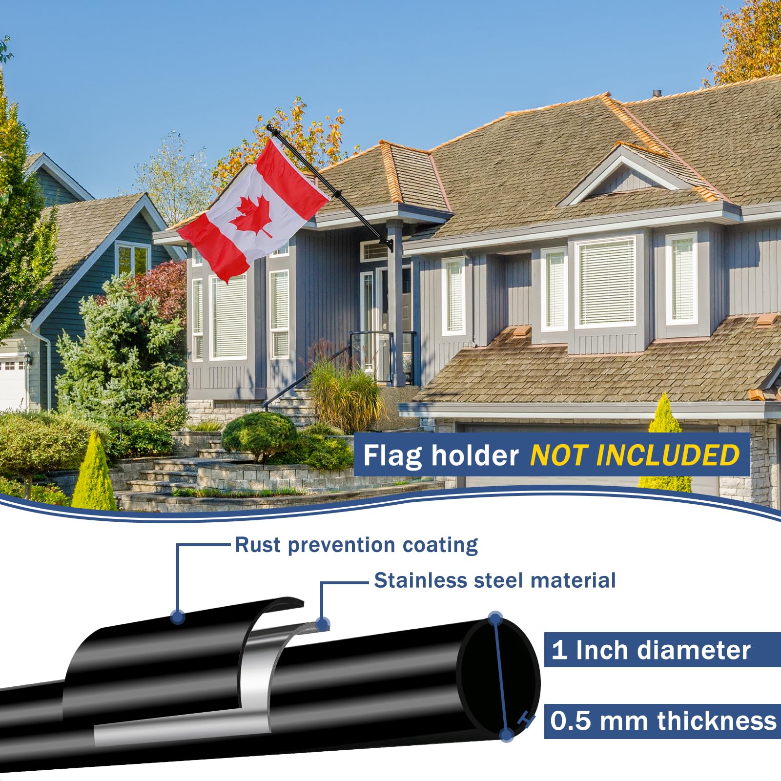 NQ 5 FT Flag Poles for Outside House, Flag Poles Outdoor for Porch, Yard, House Flag Pole, Heavy Duty Flagpole (Black, Without Flag Holder)